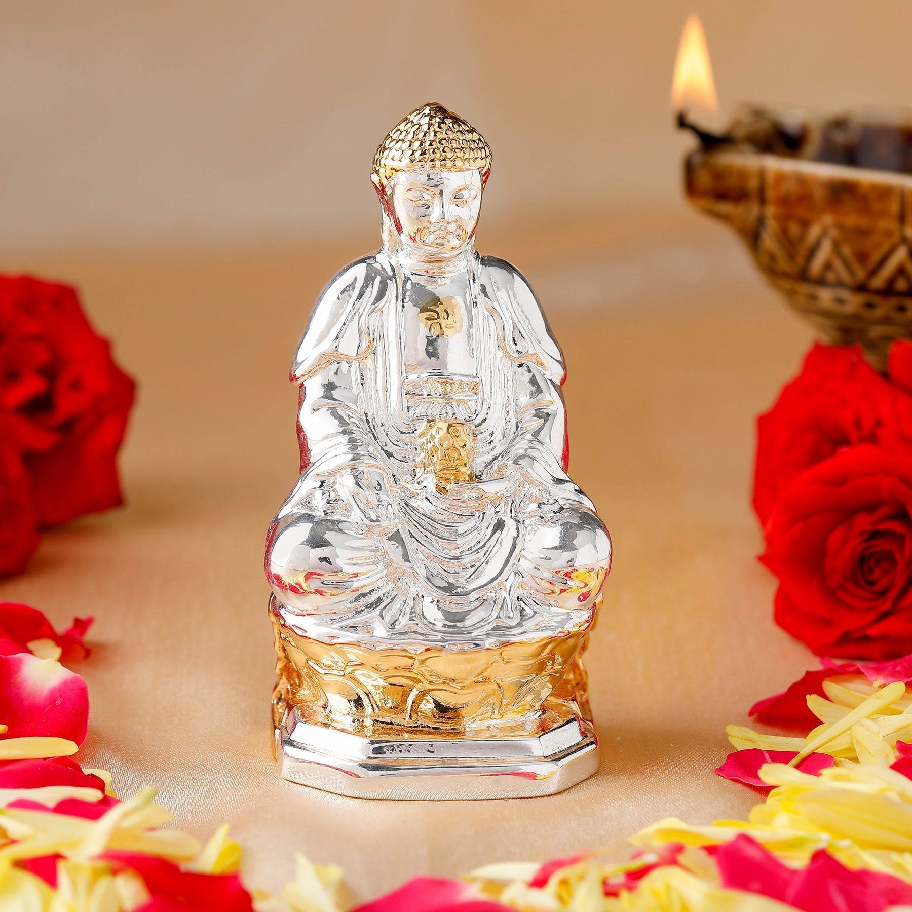 Estele Gold-Polished Lord Gautam Buddha Mediatating Idol statue for Home Décor/ working place 