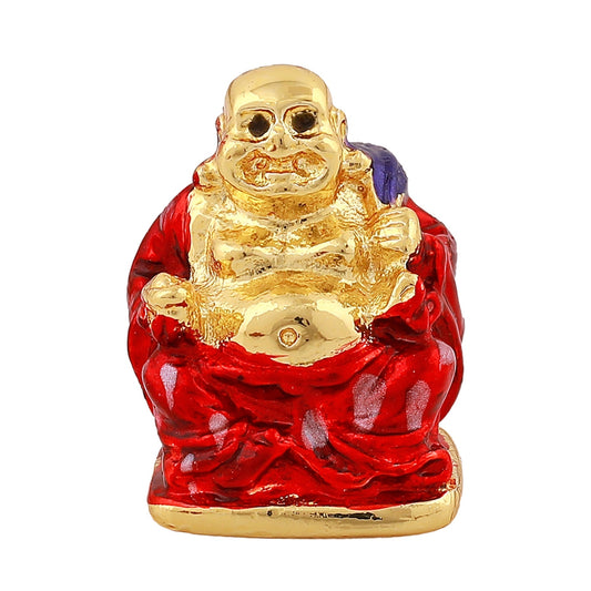 Estele Gold-Polished Laughing Buddha with Red Stone Type:Enamel Idol for Perfect Home and Office/Car Decors Estele Accessories