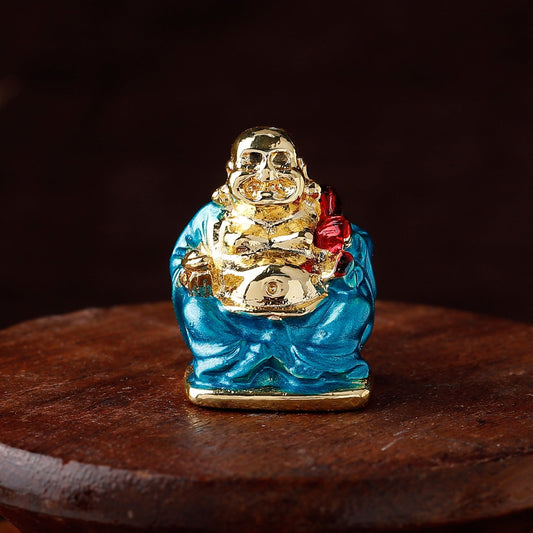 Estele Gold-Polished Laughing Buddha with Aqua Stone Type:Enamel Idol for Perfect Home and Office/Car Decors Estele Accessories