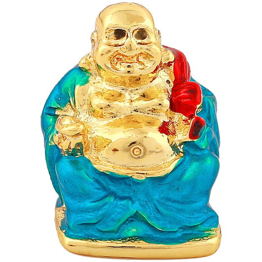 Estele Gold-Polished Laughing Buddha with Aqua Stone Type:Enamel Idol for Perfect Home and Office/Car Decors Estele Accessories