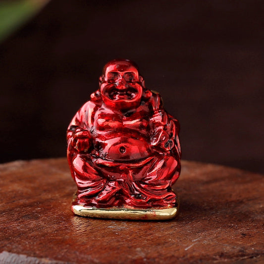 Estele Gold-Polished Laughing Buddha with Maroon Stone Type:Enamel Idol for Perfect Home and Office/Car Decors Estele Accessories