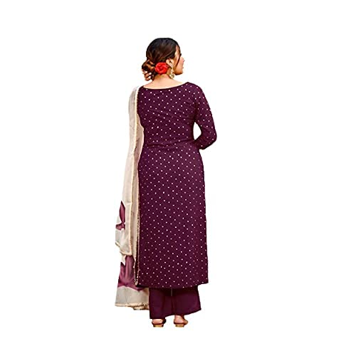 Malishka Women's Wine Cotton Printed Kurta Palazzo Set With Dupatta - Wine - Grab2buy