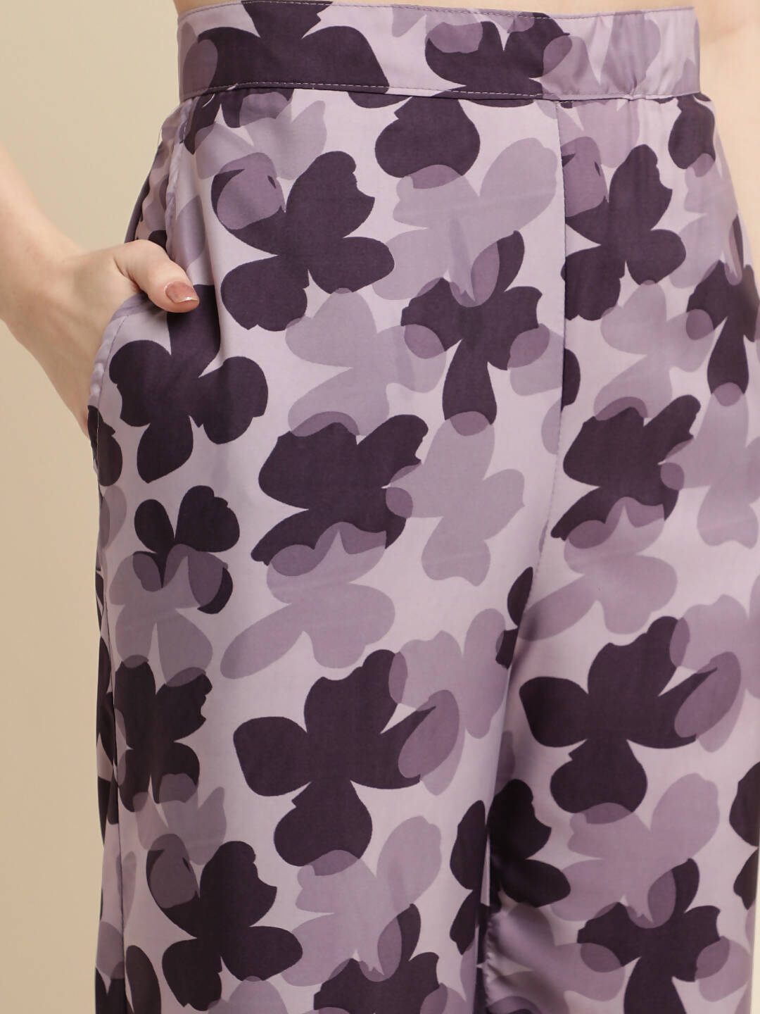 Purple Poly Crepe Digital Printed Top with Matching Bottom - Preeti