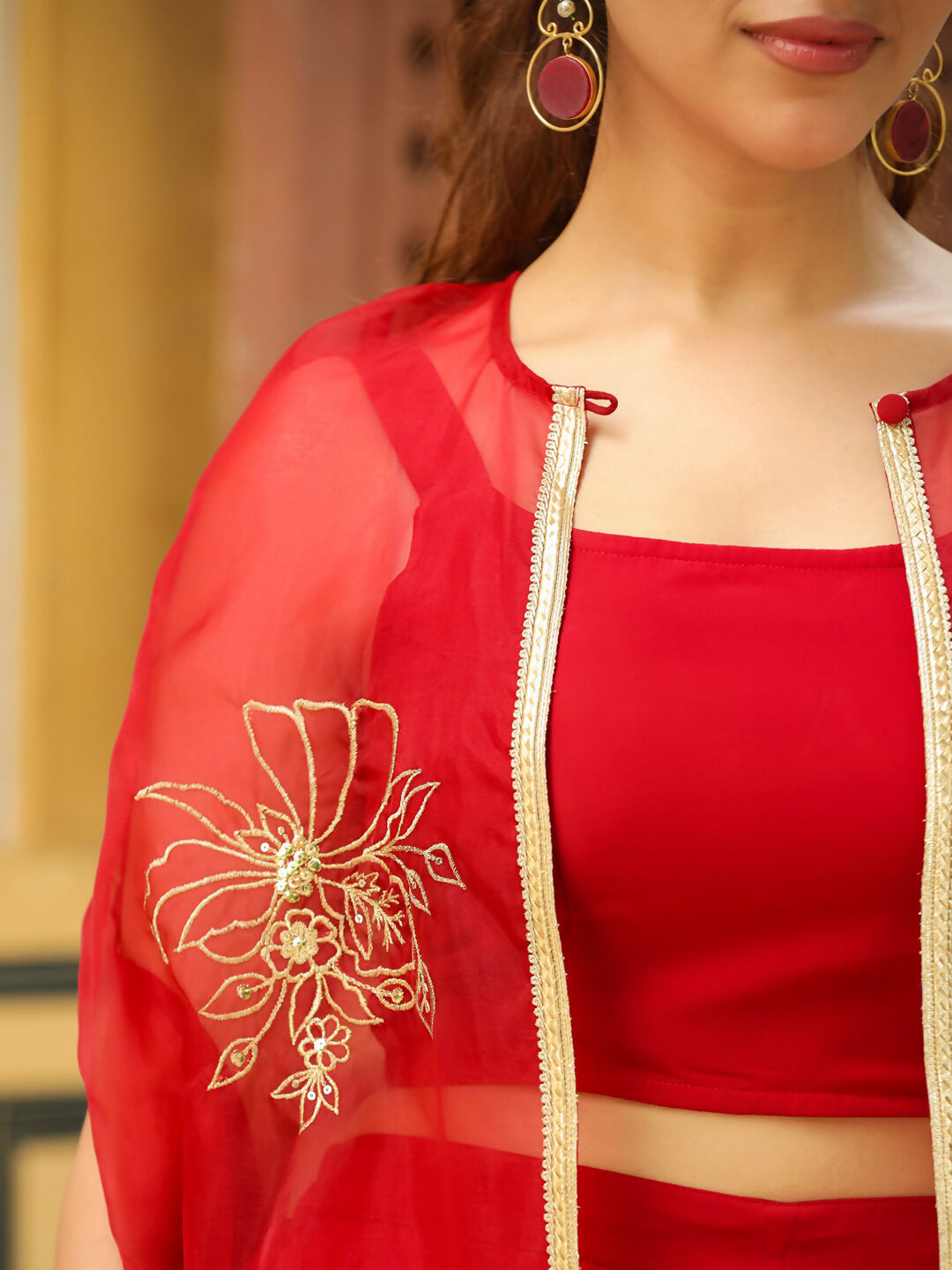 Janasya Maroon Georgette Solid Top Bottom Cape 