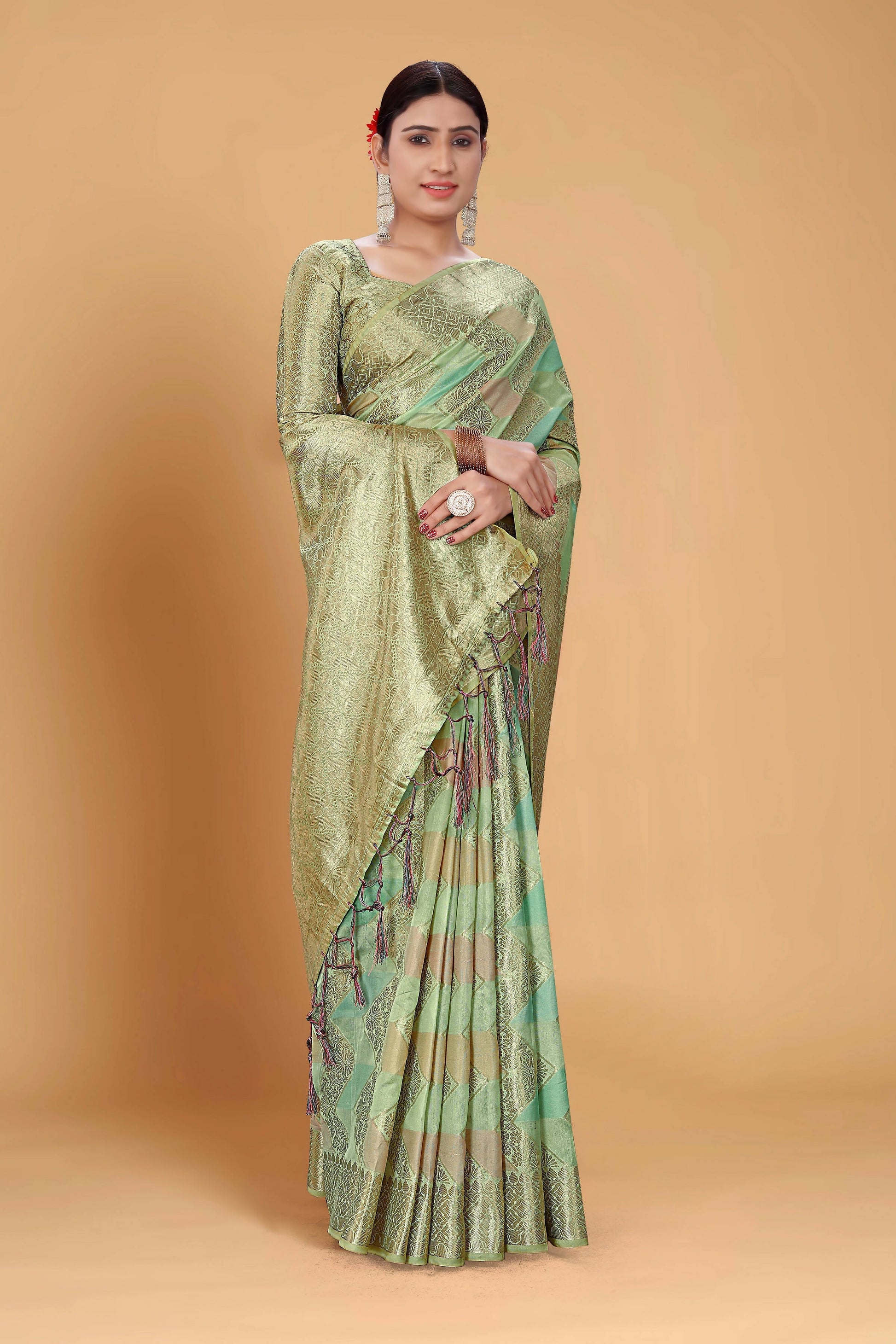 Sea Green Soft Organza Woven Design Saree With Unstitched Blouse Piece - Zaara