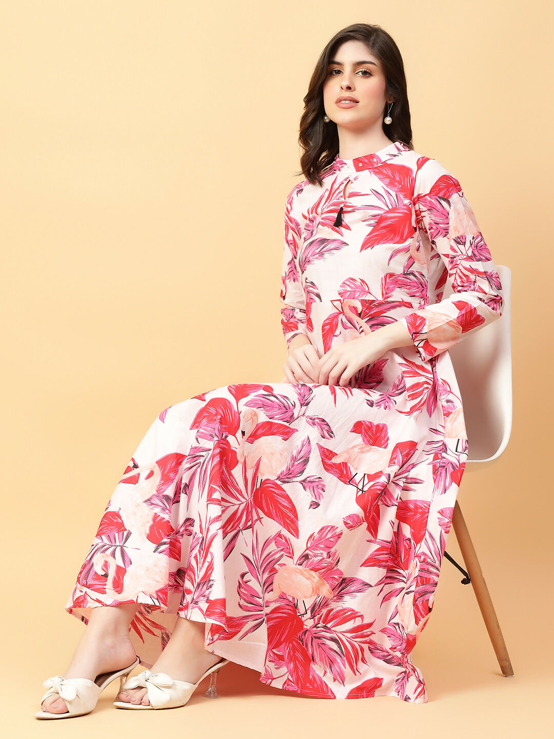 Joban Fashion Red Cotton Printed & Hand Work Dress