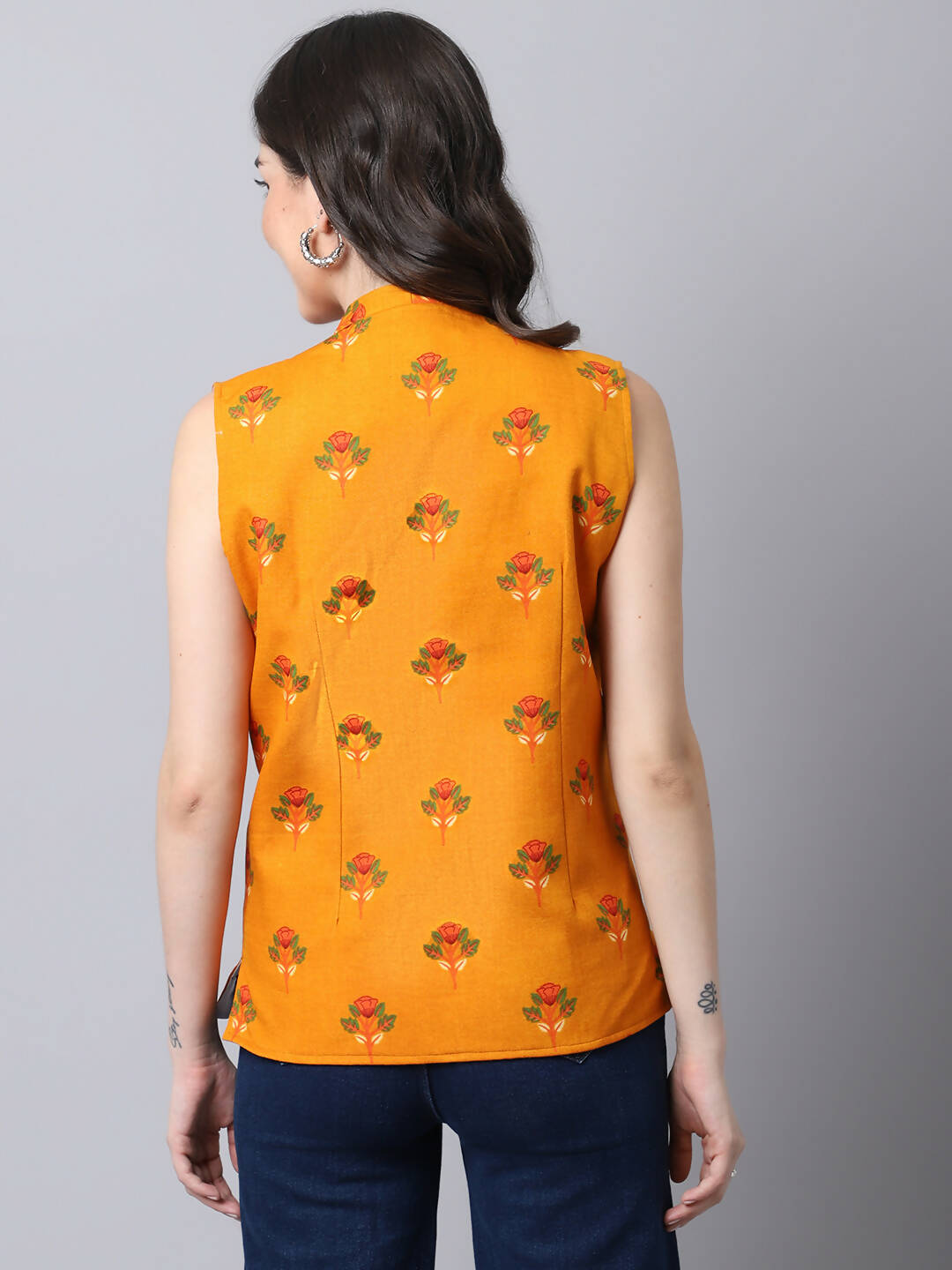 Even Apparels Yellow 100% Viscose Rayon Open Front Gillet (BF009) 