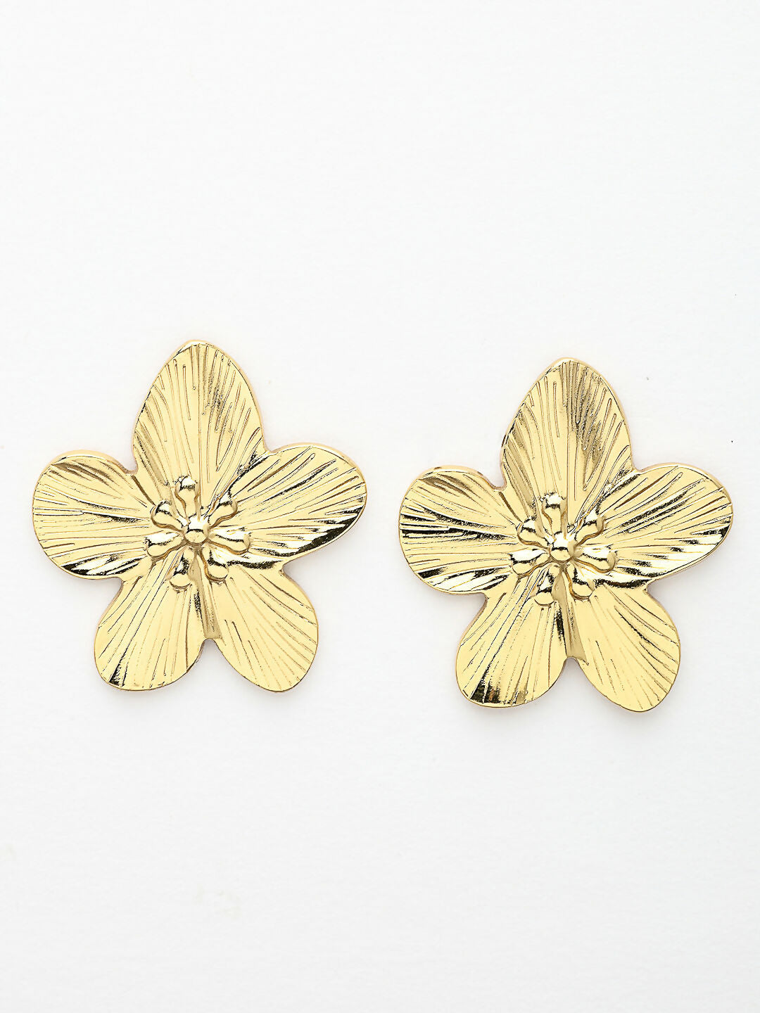 NVR Women's Gold-Polished Floral Shape Stud Earrings 