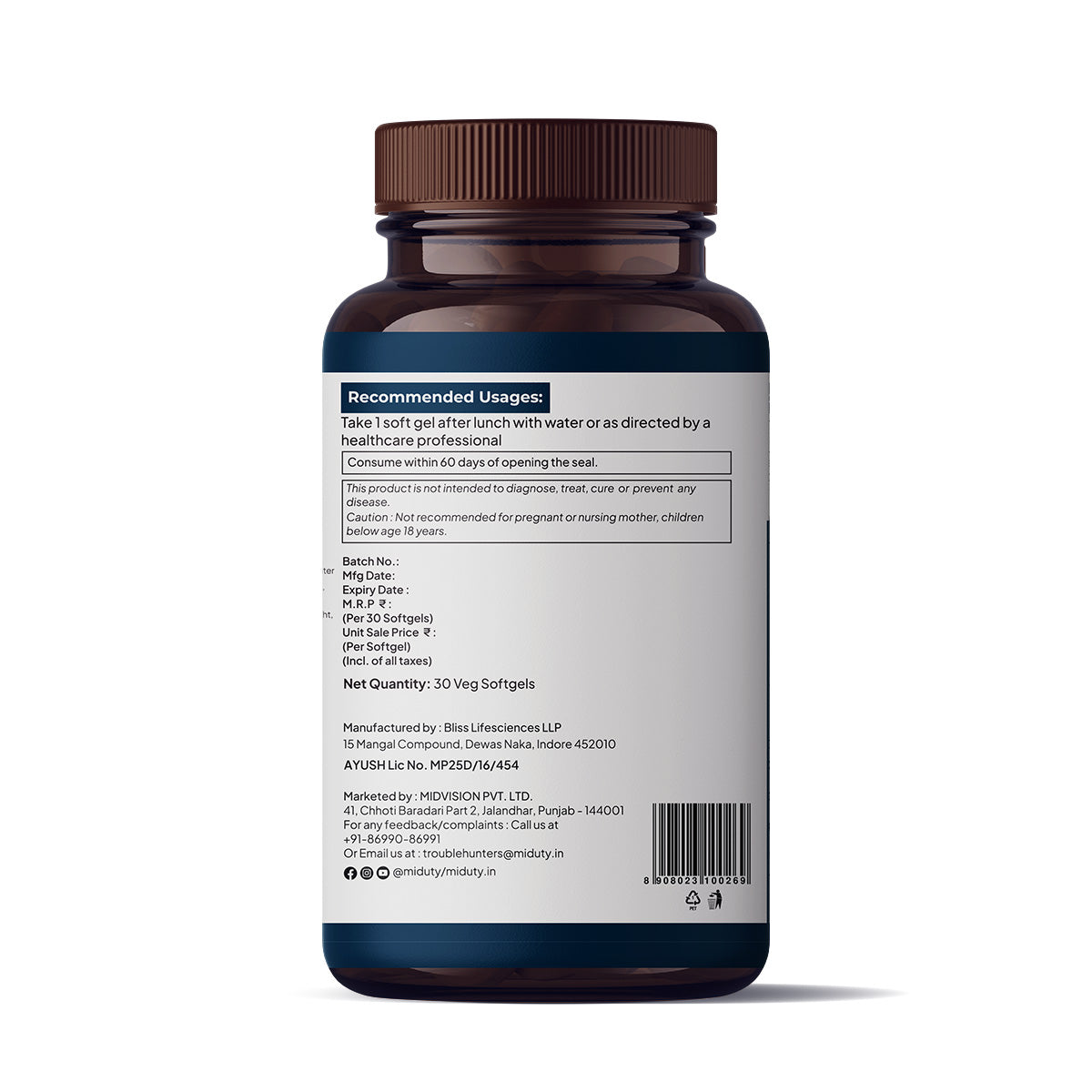 Miduty by Palak Notes Pure & Natural Vitamin E Sea Buckthorn Berry Softgels 