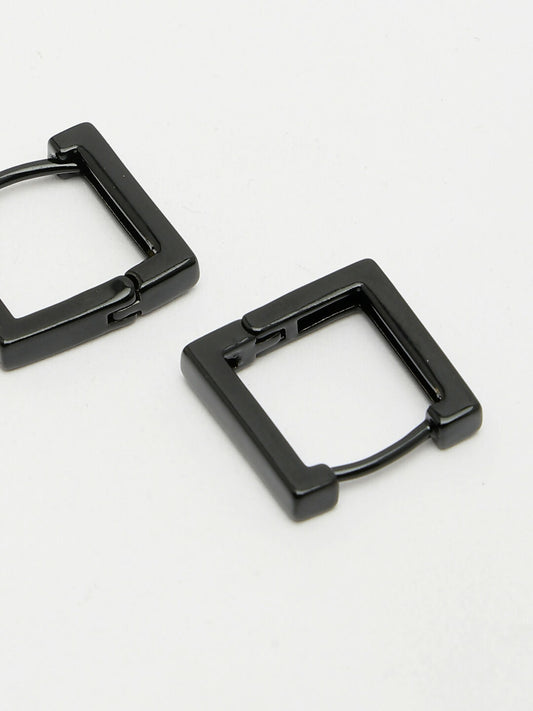 NVR Men's Black Rhodium-Plated Geometric Shape Stainless Steel Hoop Earrings - Grab2buy