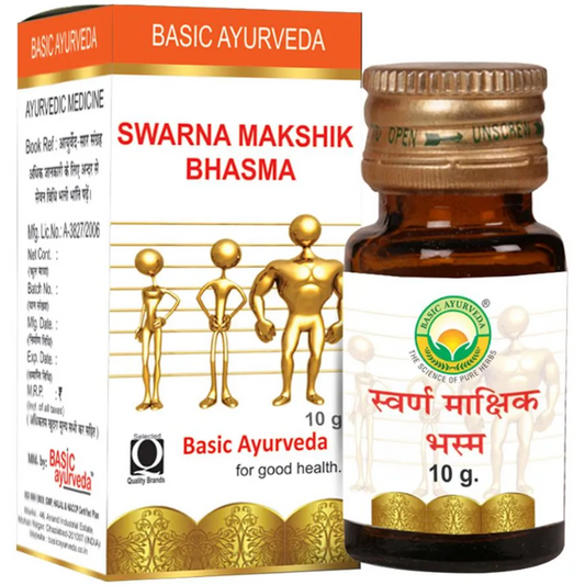 Basic Ayurveda Swarna Makshik Bhasma 10g For high blood pressure, hyperacidity burning sensation in eyes 
