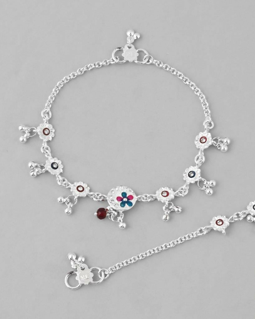 VOJ Set of 2 Stone Studded Circular Shaped Traditional Anklet 