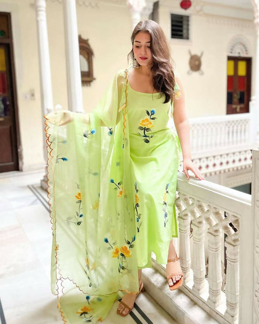 The52 Lemons Women's Gorgeous Printed Viscose Fabric Straight Kurta Pant with Dupatta Set | Grab2Buy