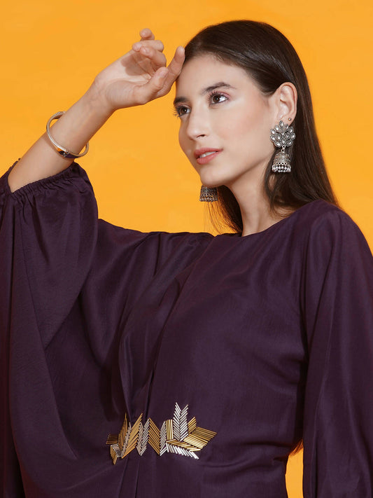 Women Republic Purple Fusion Style Kurta With Hand Embellishment And Pants - Grab2buy
