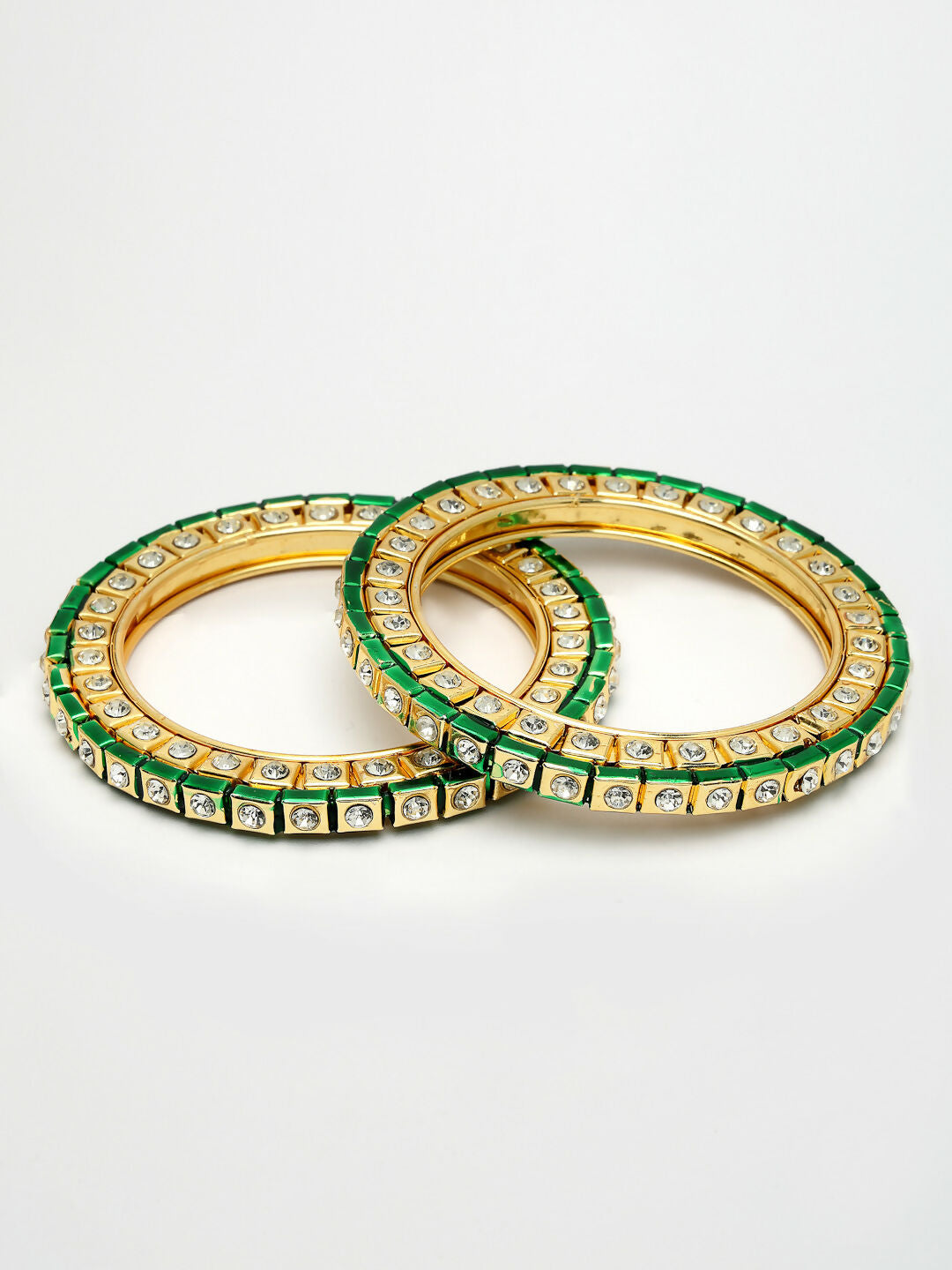 NVR Women's Set Of 2 Gold-Polished Kundan-Studded Bangles 