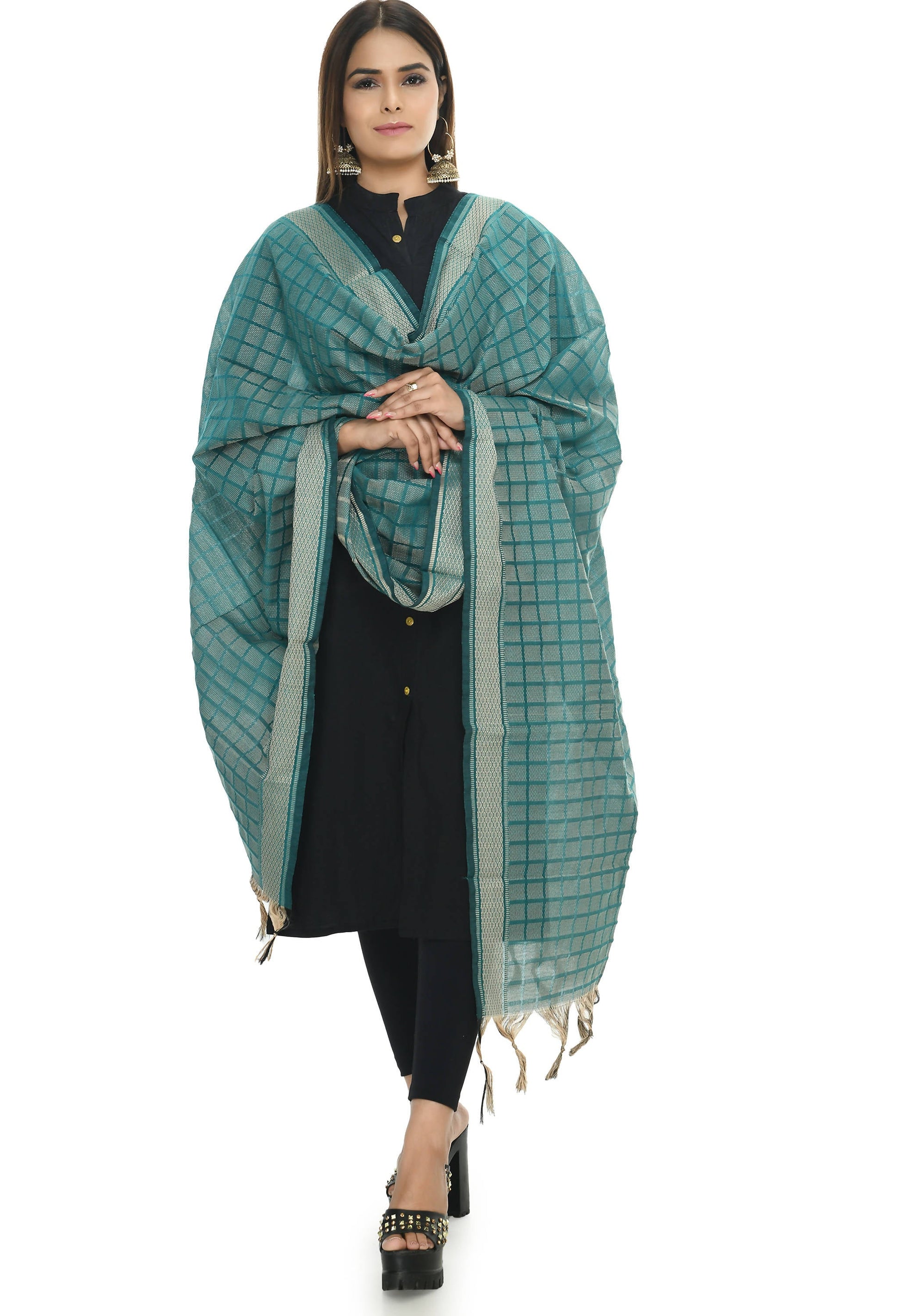 Mominos Fashion Moeza Handloom Cotton Aqua Blue Dupatta