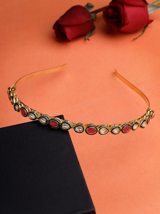 NVR Women's Multi colour Kundan Gold-Plated Embellished Hairband - Grab2buy