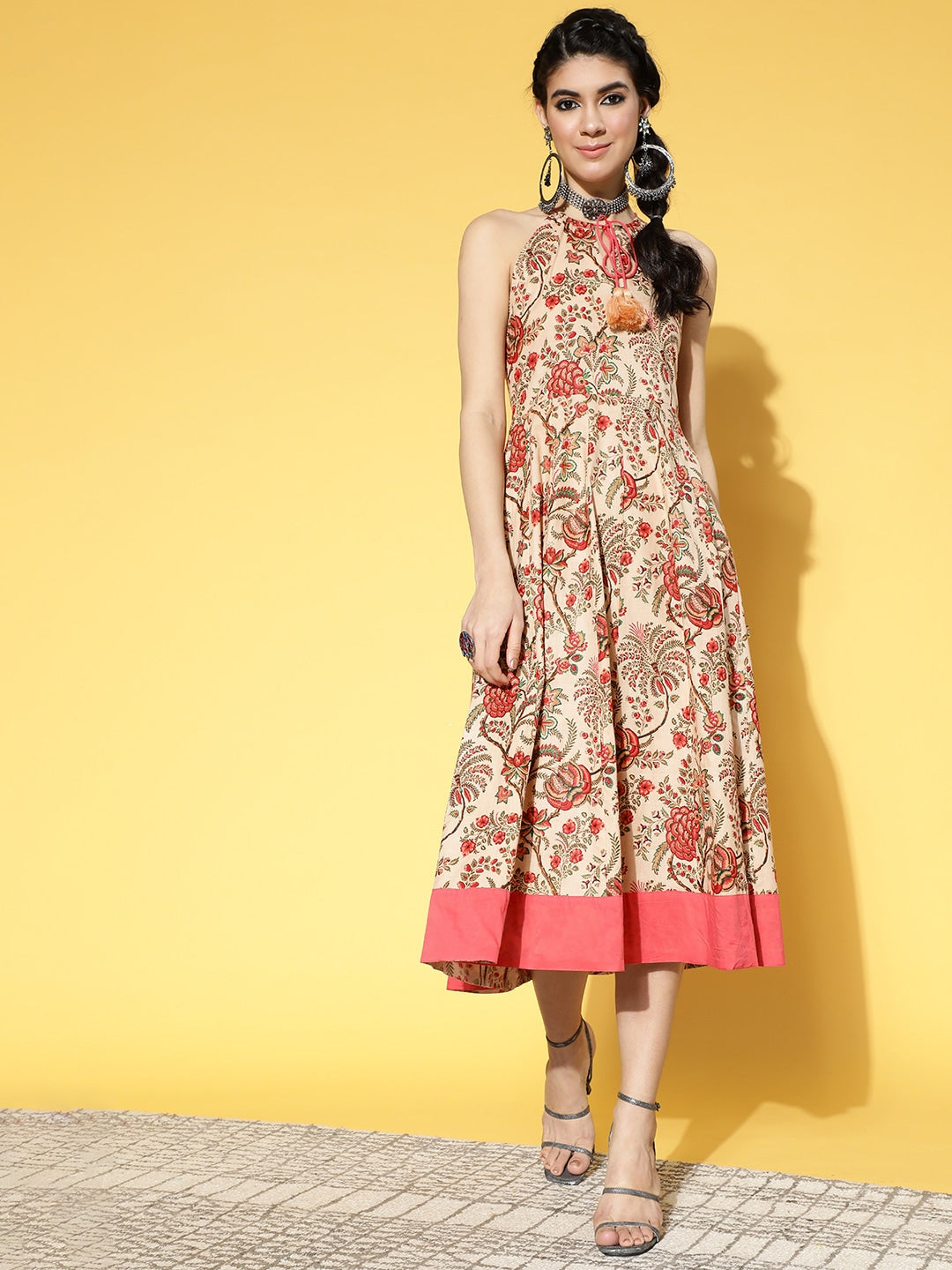 Yufta Beige & Pink Mugal Jaal Dress  Grab2Buy Yufta Grab2Buy