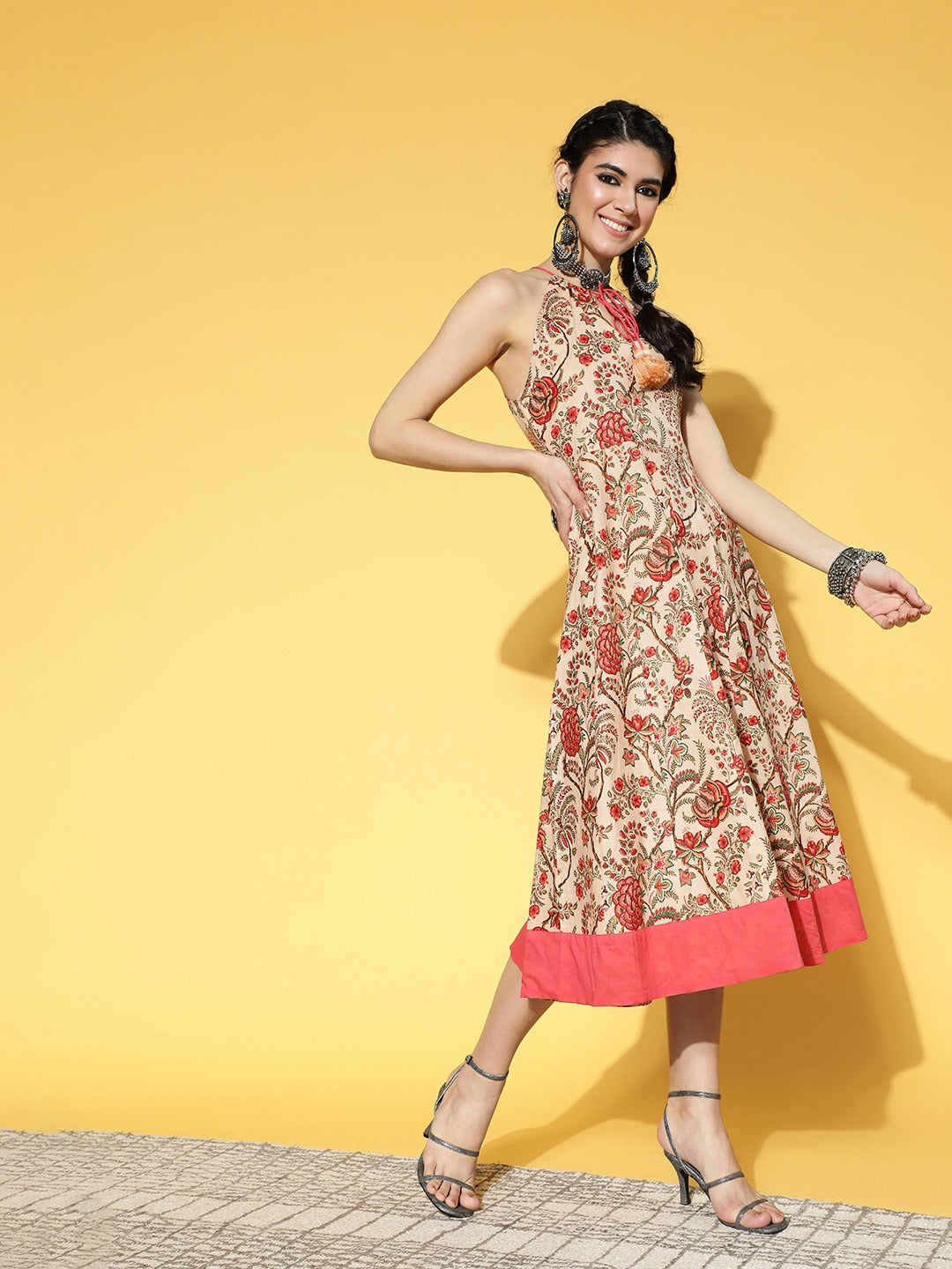 Yufta Beige & Pink Mugal Jaal Dress  Grab2Buy Yufta Grab2Buy
