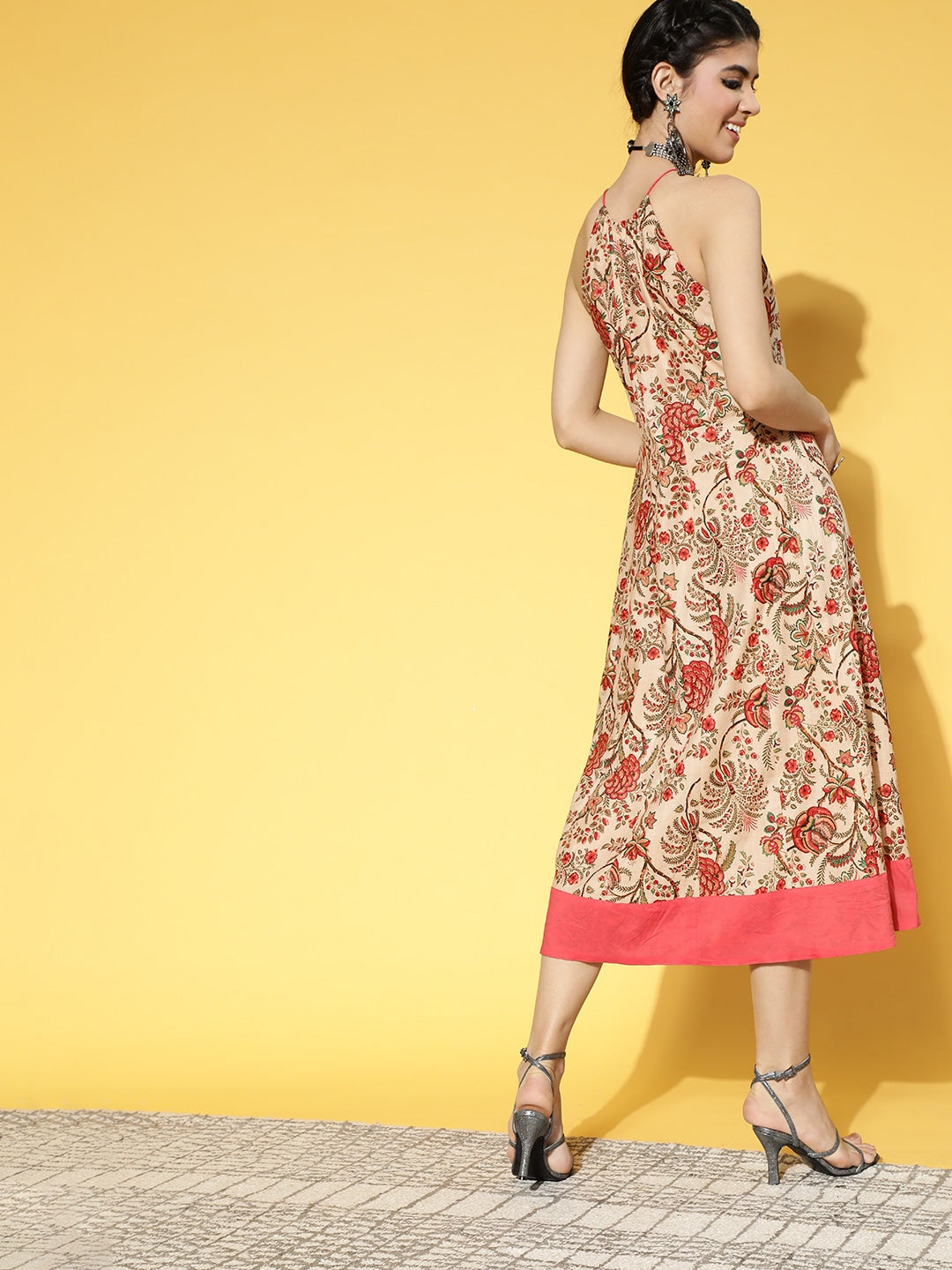 Yufta Beige & Pink Mugal Jaal Dress  Grab2Buy Yufta Grab2Buy