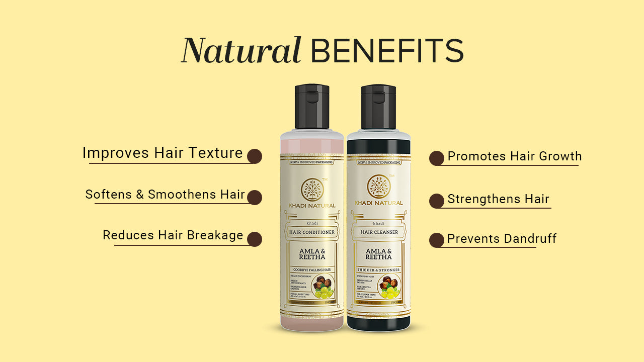Khadi Natural Amla & Reetha Hair Cleanser & Conditioner Combo – Pack of 2 - 210ml Each 