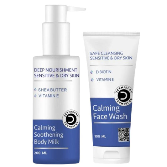 Dermistry Dry & Sensitive Skin Body Milk Lotion & Calming Face Wash 