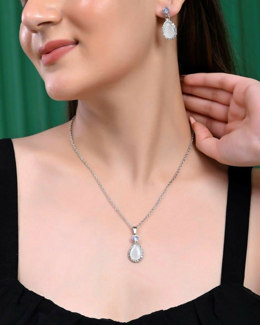 VOJ Silver Plated White Stone With AD Stone Studded Chain Set - Grab2buy