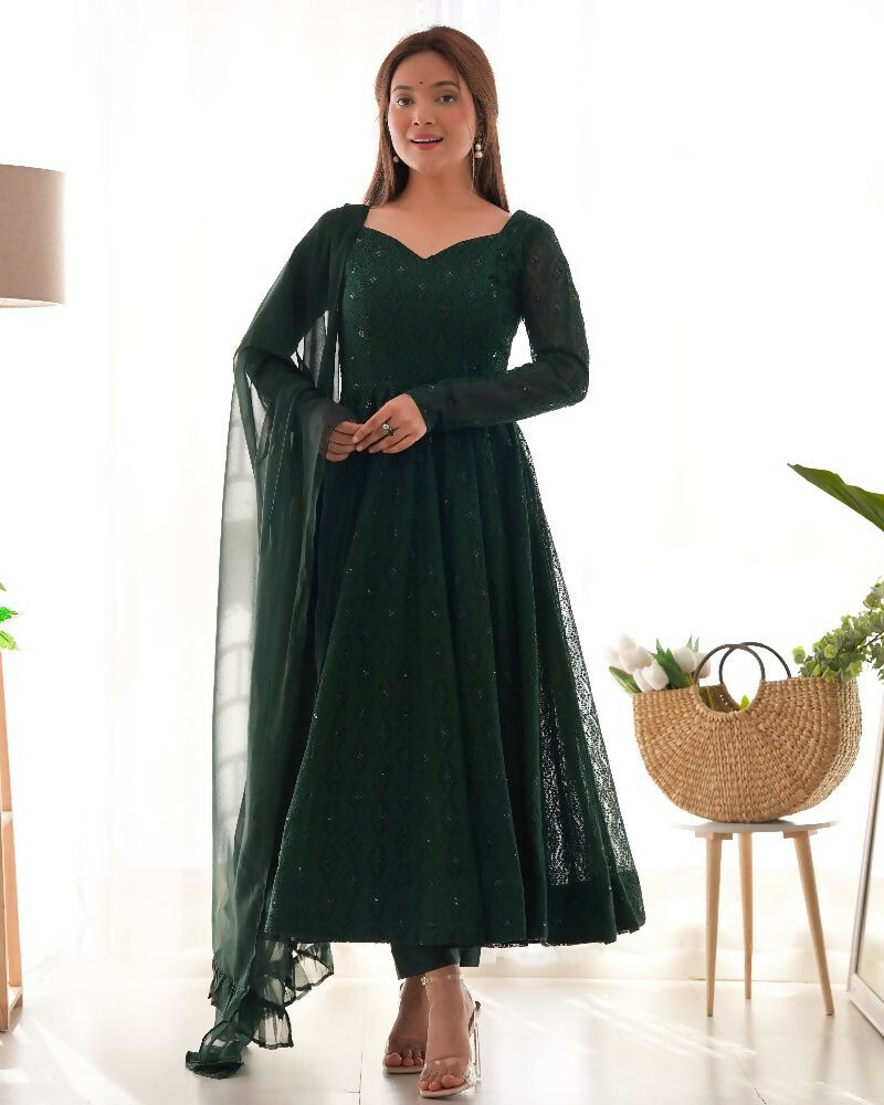 Joban Fashion Green Kurta Set Georgette Sequence Embroidery Work 