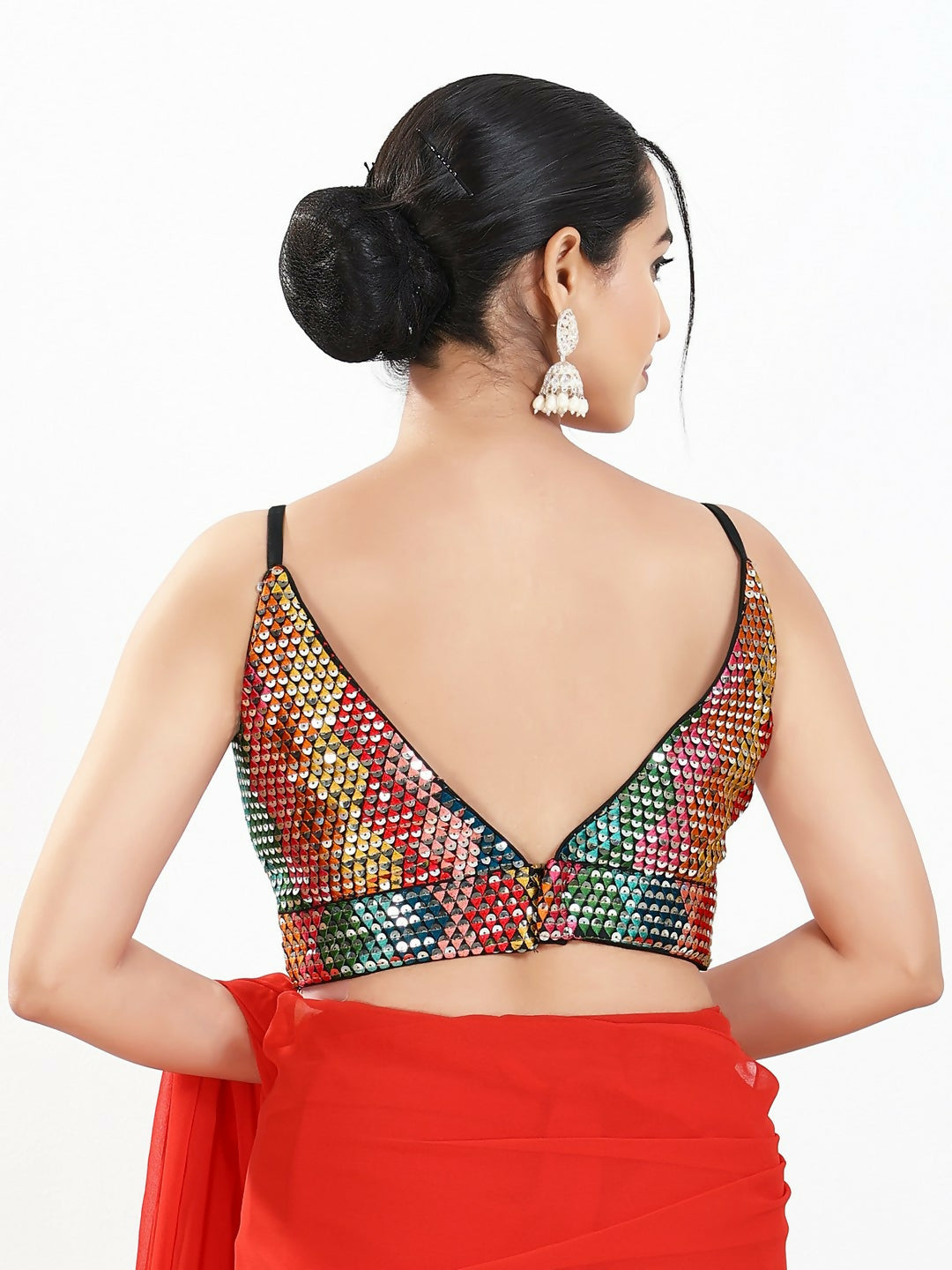 Joban Fashion Black Multi Sequin Padded Blouse With V Neck Sleeveless
