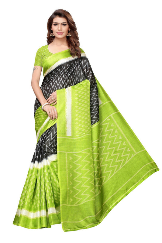 Vamika Mehandi Green Kalamkari With Jhalar Khadi Silk Saree - Grab2buy