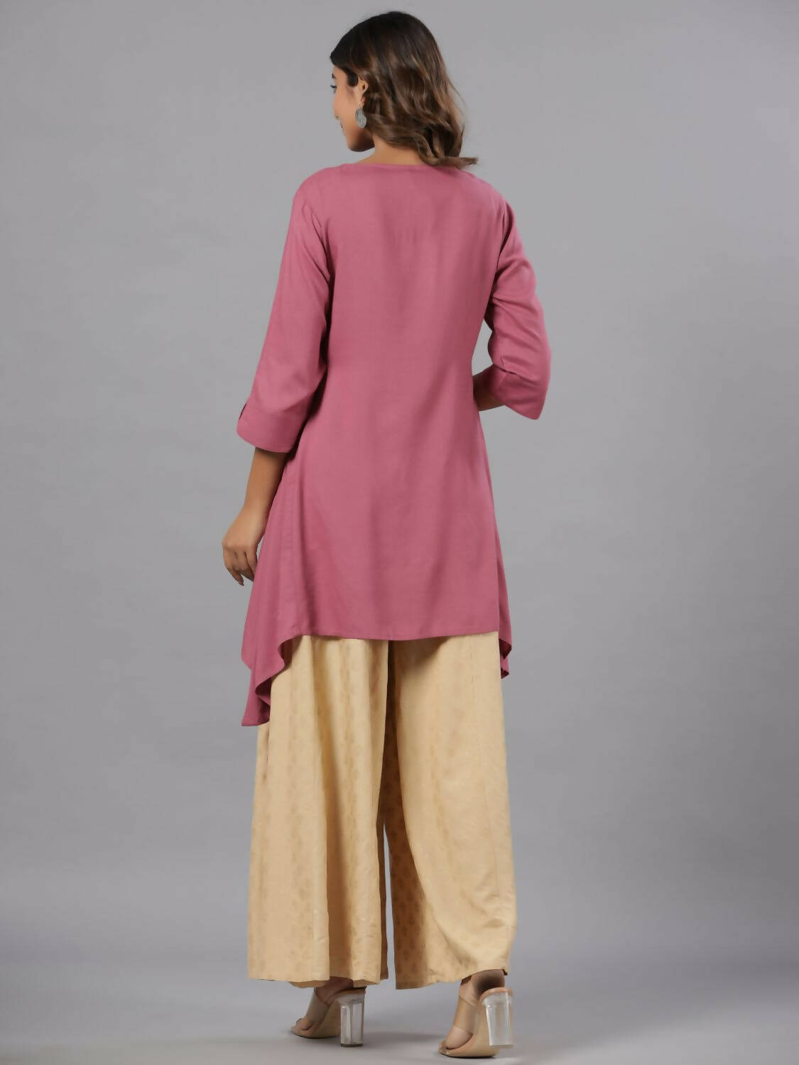 Juniper Women Mauve Rayon Solid Asymmetric Kurta