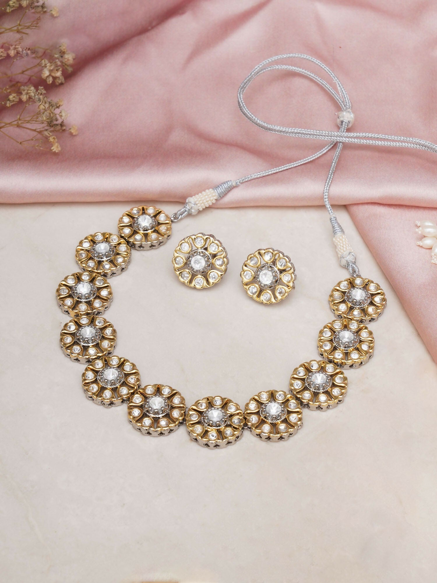 Kundan Choker with Studs Jewellery Set (silver) - Ruby Raang - Grab2buy