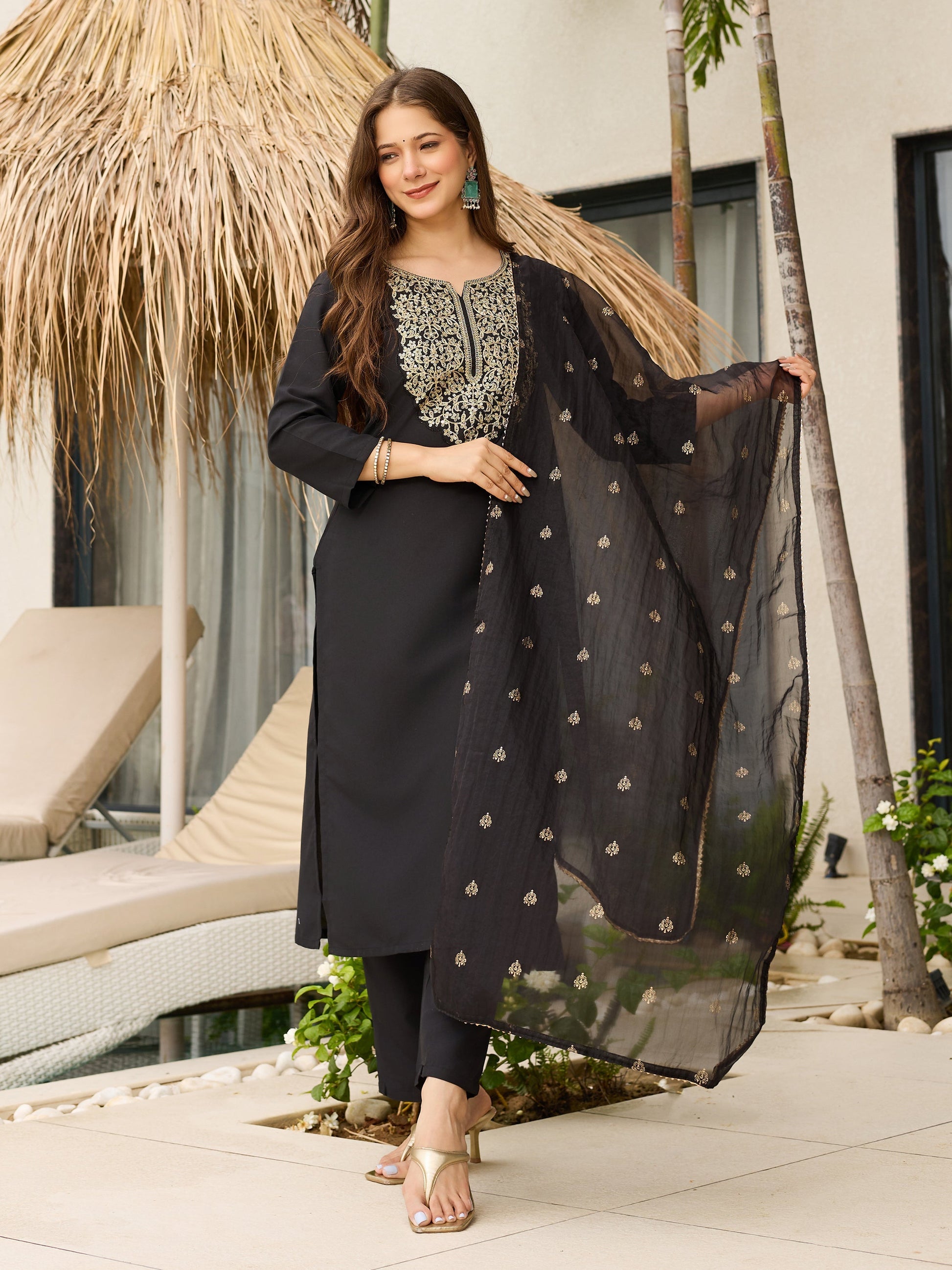 The52 Women Embroidery Work with Viscose Fabric Straight Kurta, Pant and Dupatta Set | Grab2Buy
