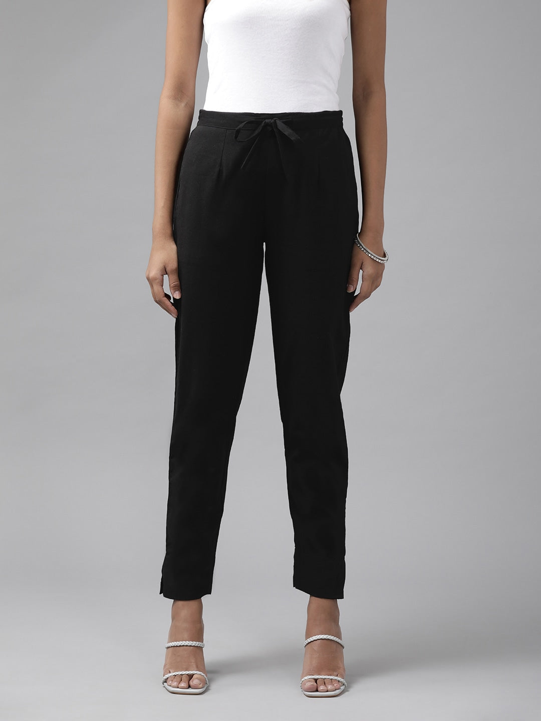 Yufta Black Cotton Fit Trousers  Grab2Buy Yufta Grab2Buy