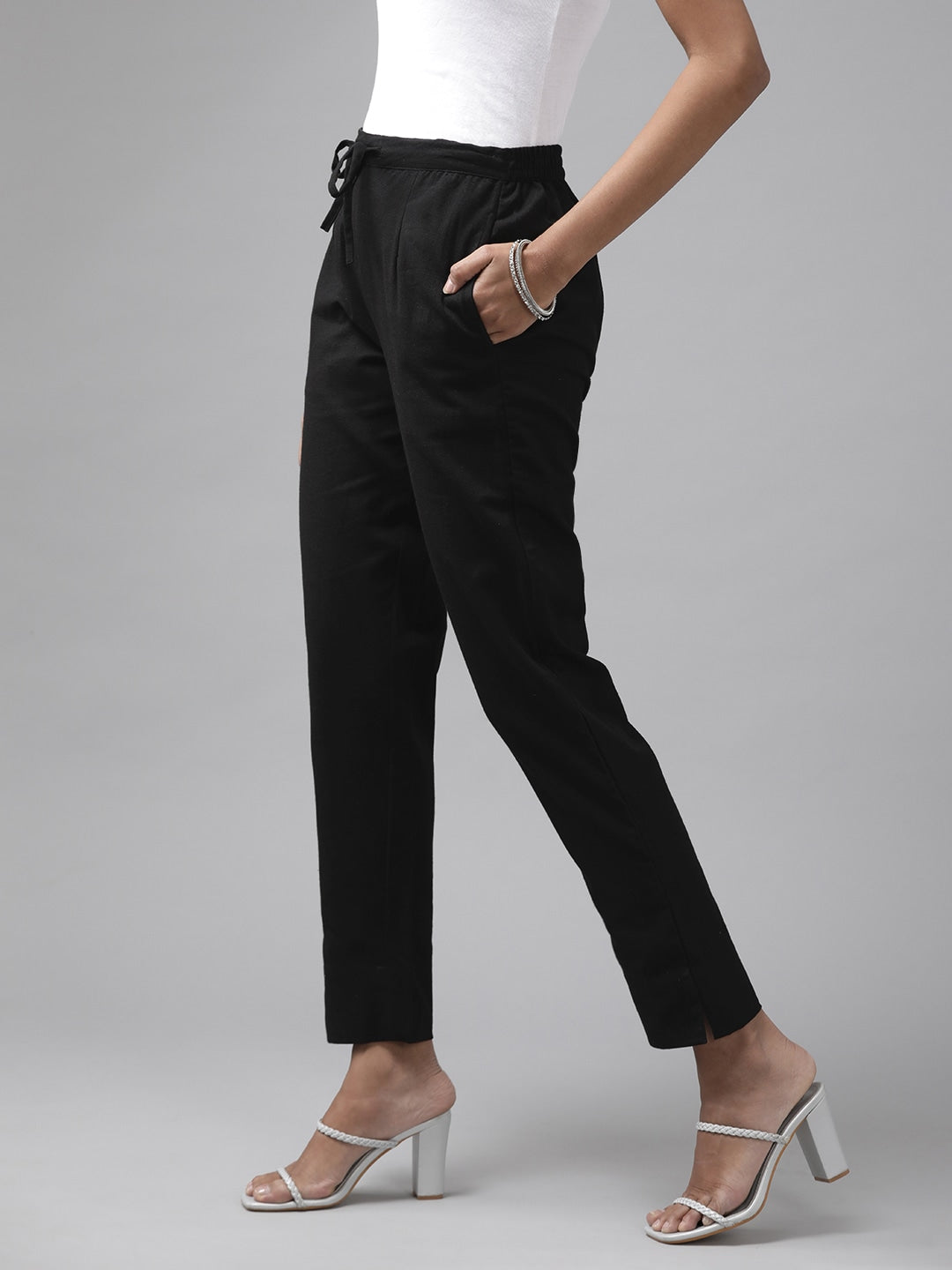 Yufta Black Cotton Fit Trousers  Grab2Buy Yufta Grab2Buy