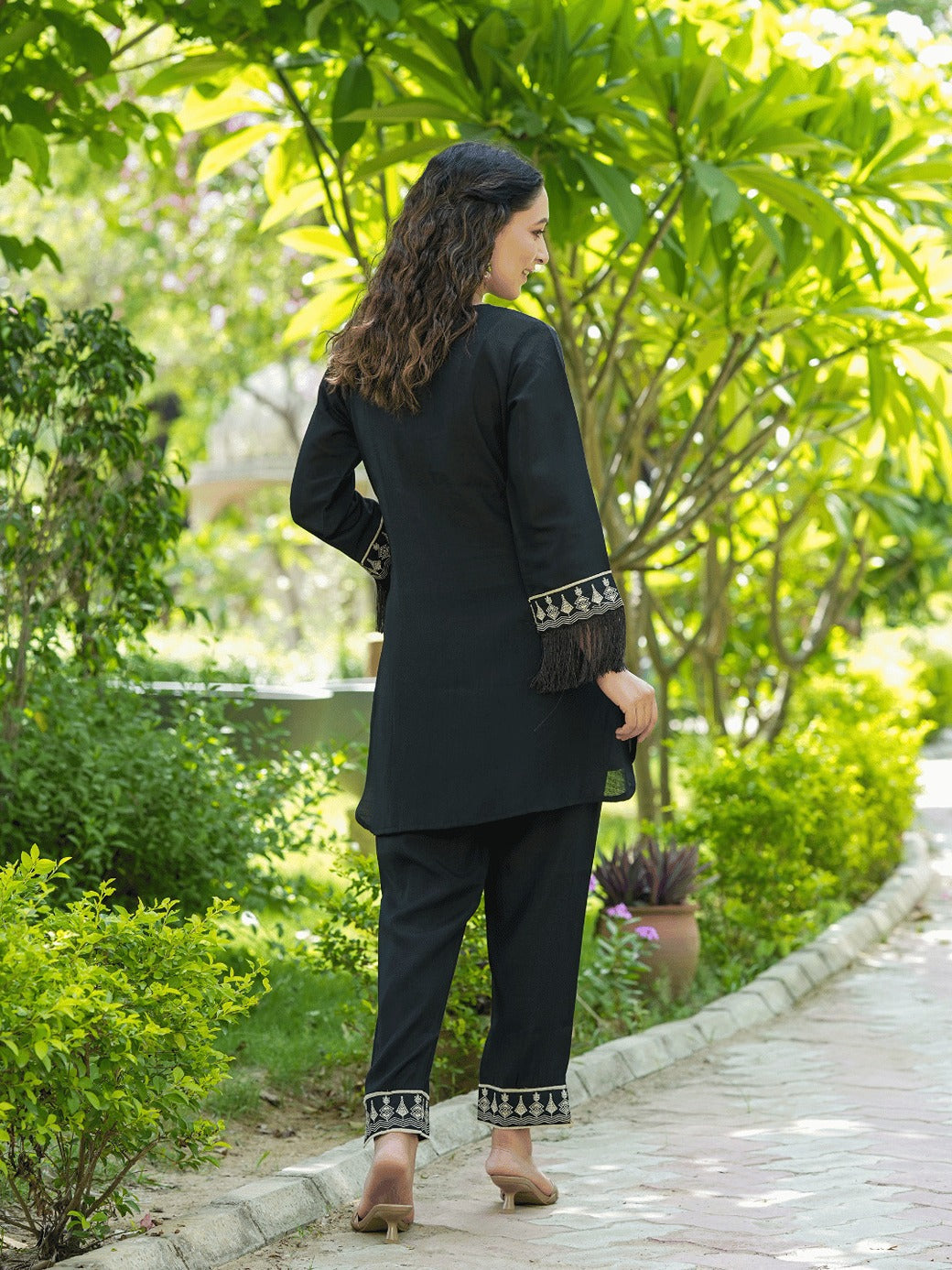Yufta Black Embroidered Shirt And Trouser Co Ords 
