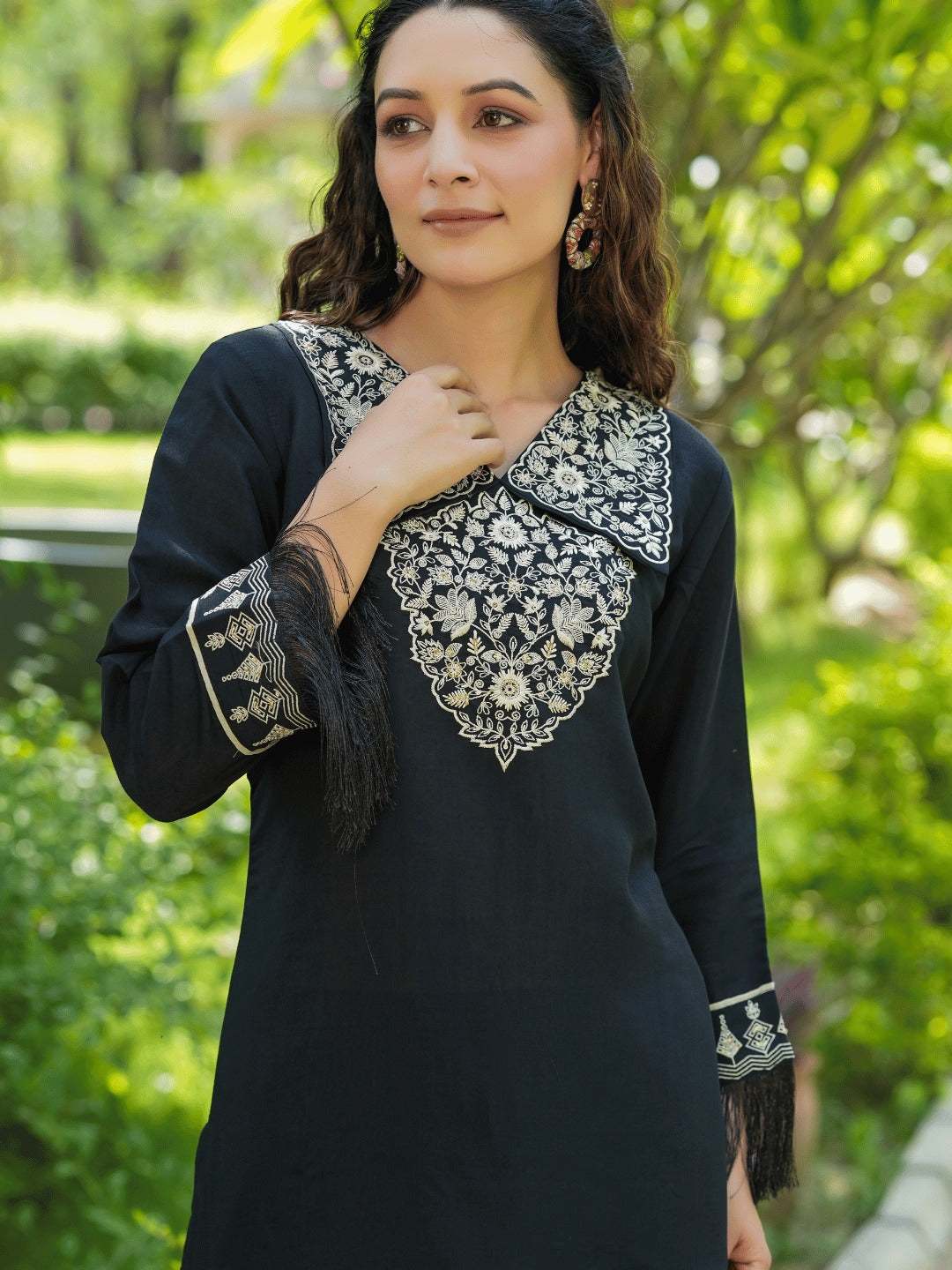 Yufta Black Embroidered Shirt And Trouser Co Ords 