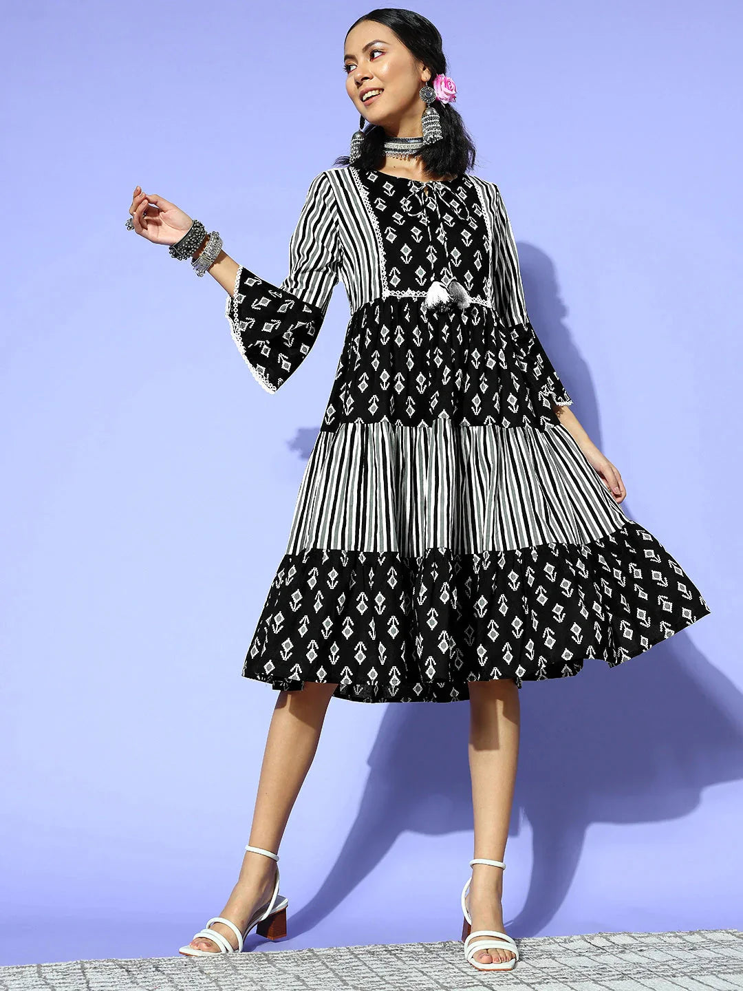 Yufta Black Ethnic Motifs Indie Gal Dress  Grab2Buy Yufta Grab2Buy