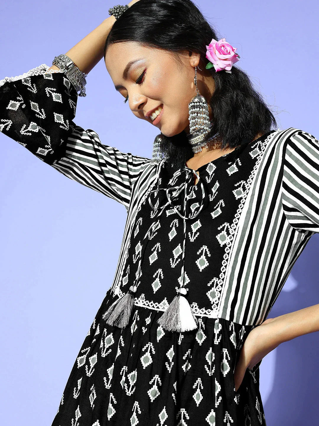 Yufta Black Ethnic Motifs Indie Gal Dress  Grab2Buy Yufta Grab2Buy