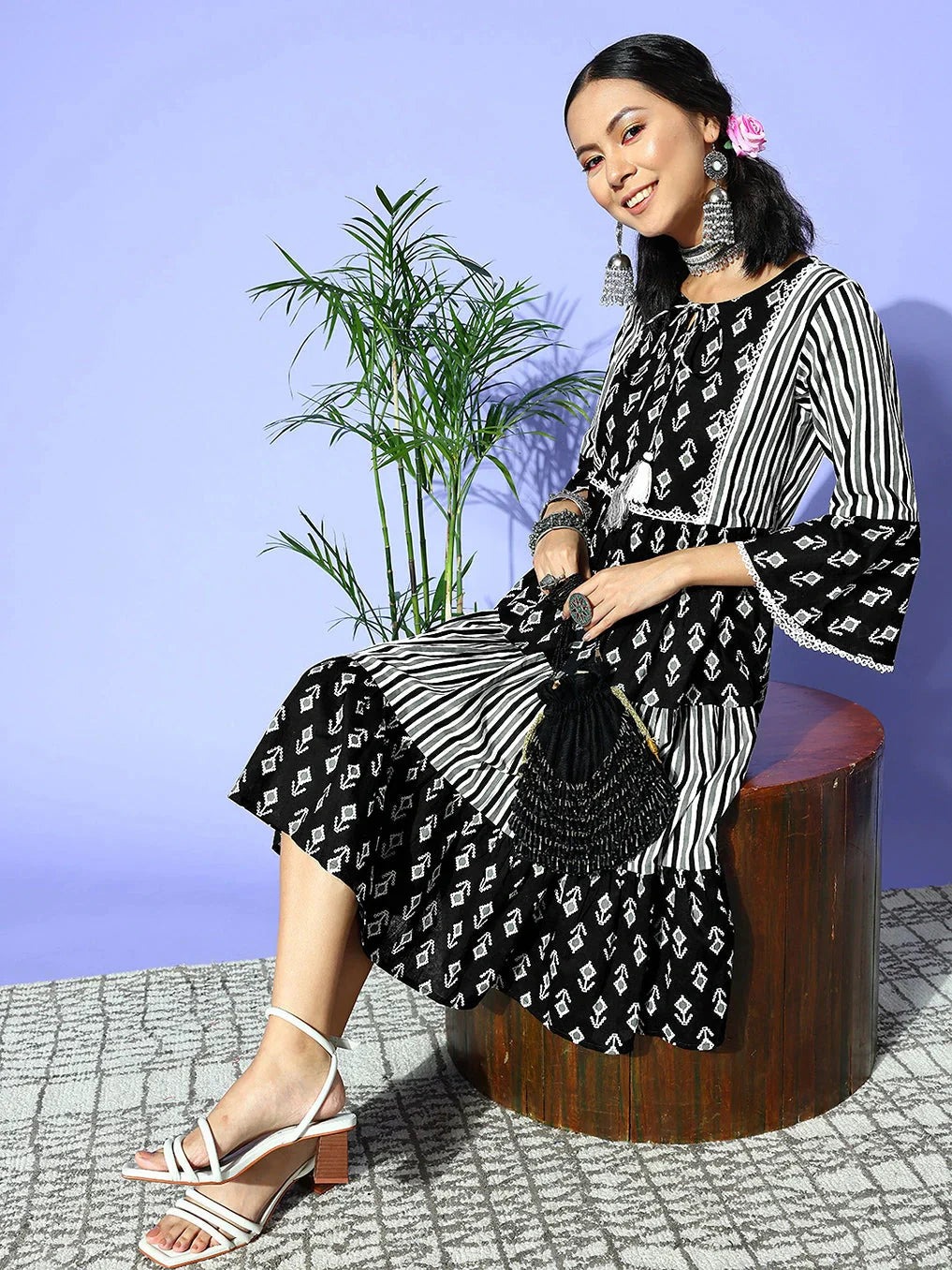 Yufta Black Ethnic Motifs Indie Gal Dress  Grab2Buy Yufta Grab2Buy