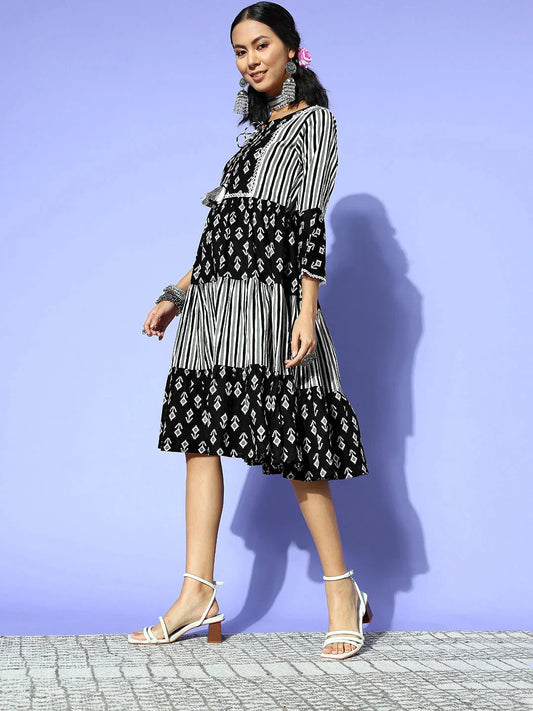 Yufta Black Ethnic Motifs Indie Gal Dress  Grab2Buy Yufta Grab2Buy