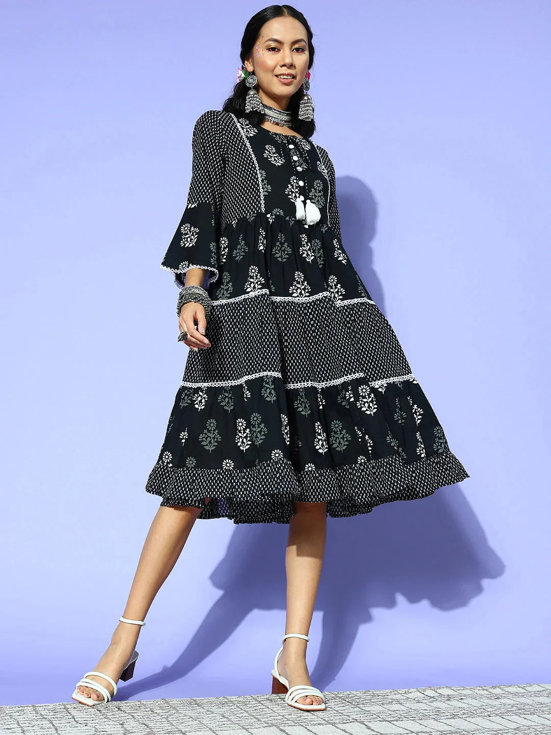 Yufta Black Ethnic Motifs Indie Gal Dress  Grab2Buy Yufta Grab2Buy