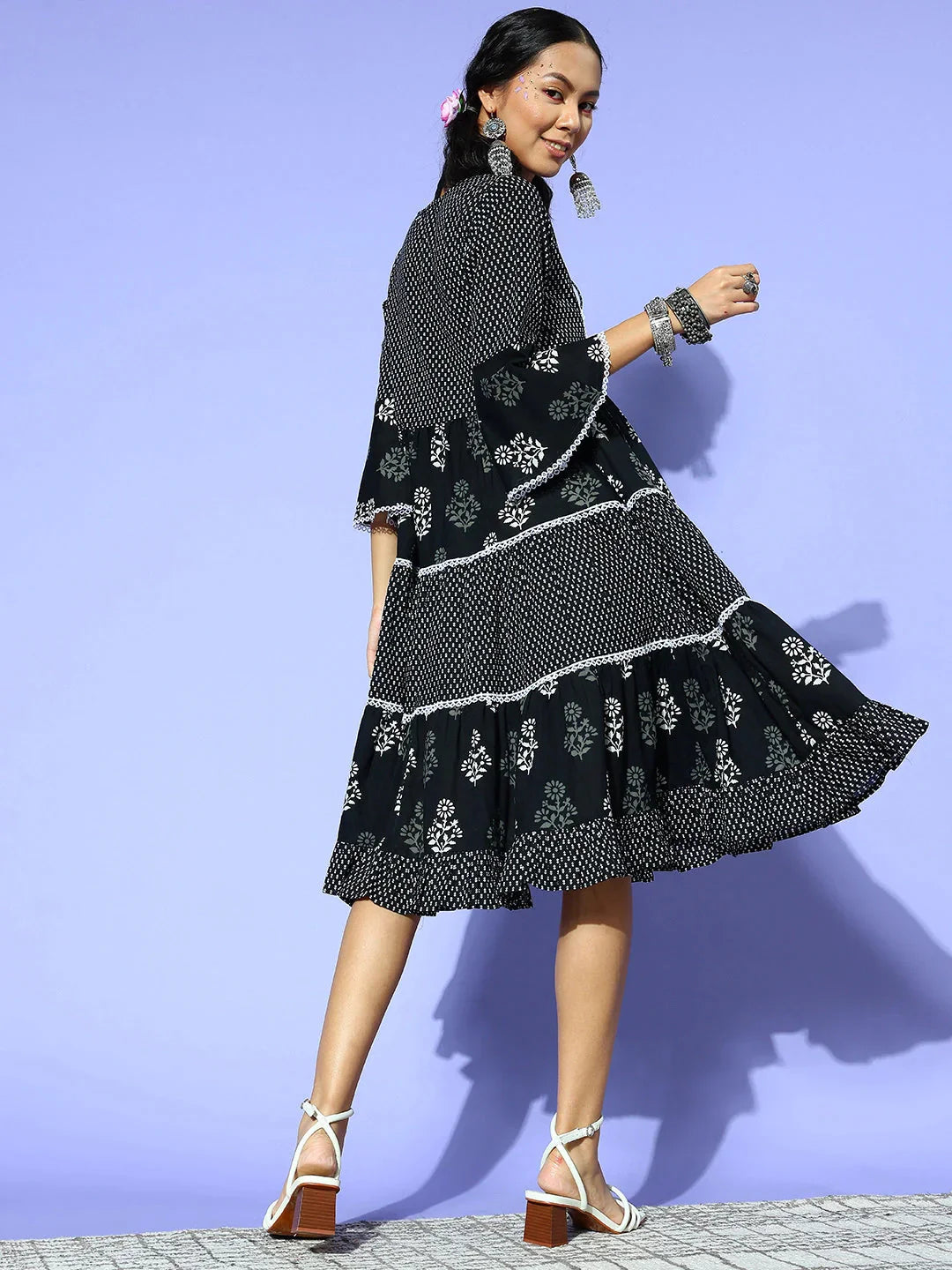 Yufta Black Ethnic Motifs Indie Gal Dress  Grab2Buy Yufta Grab2Buy