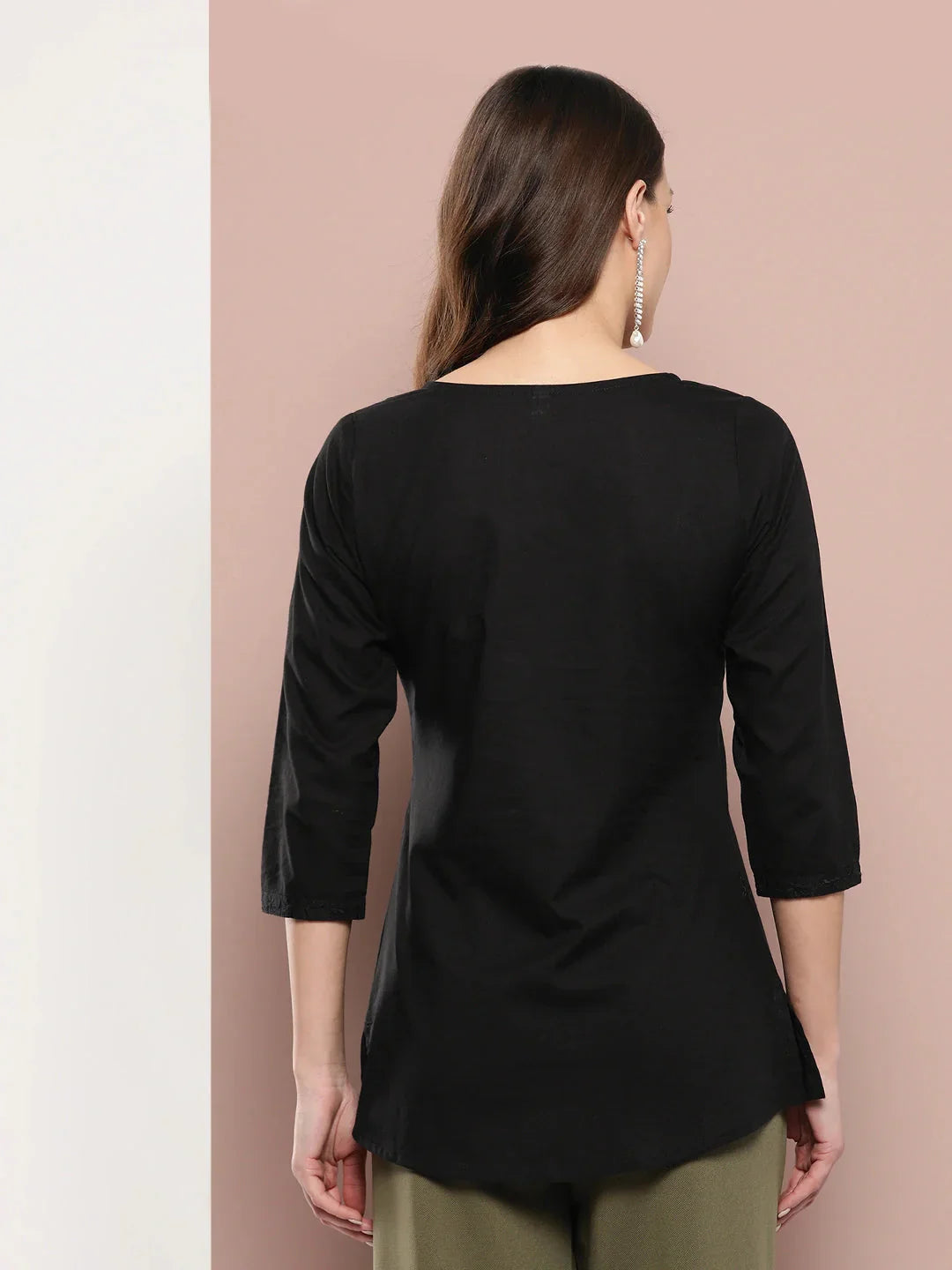 Yufta Black Floral Chikankari Embroidered Pure Cotton Top  Grab2Buy Yufta Grab2Buy