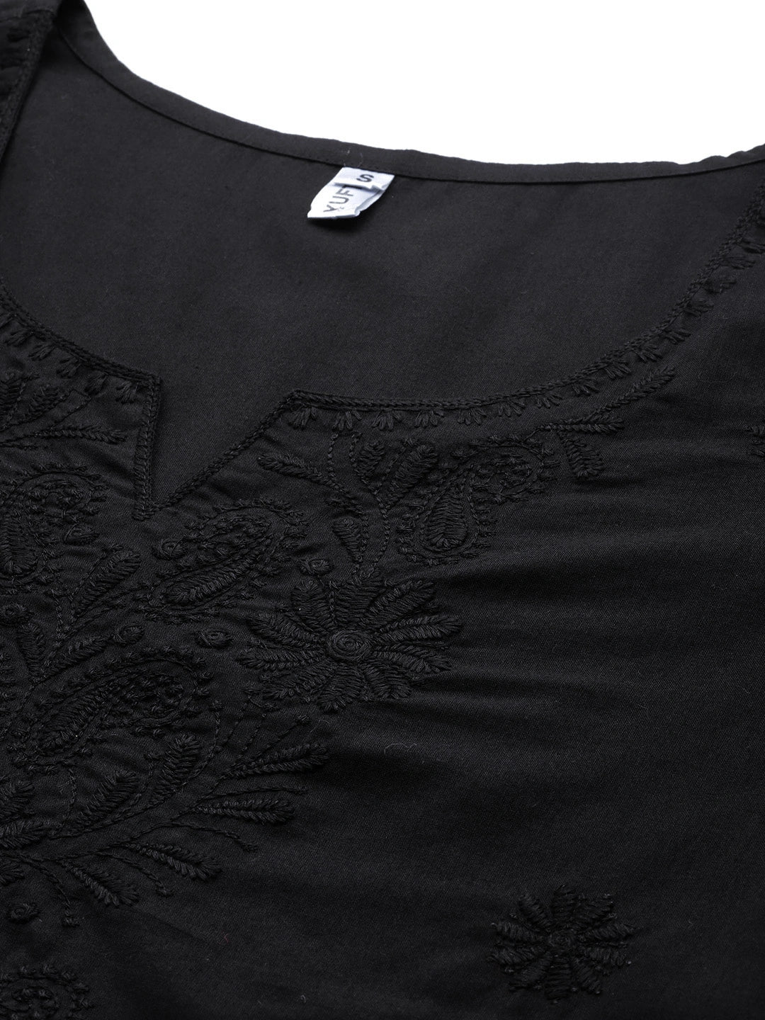 Yufta Black Floral Chikankari Embroidered Pure Cotton Top  Grab2Buy Yufta Grab2Buy