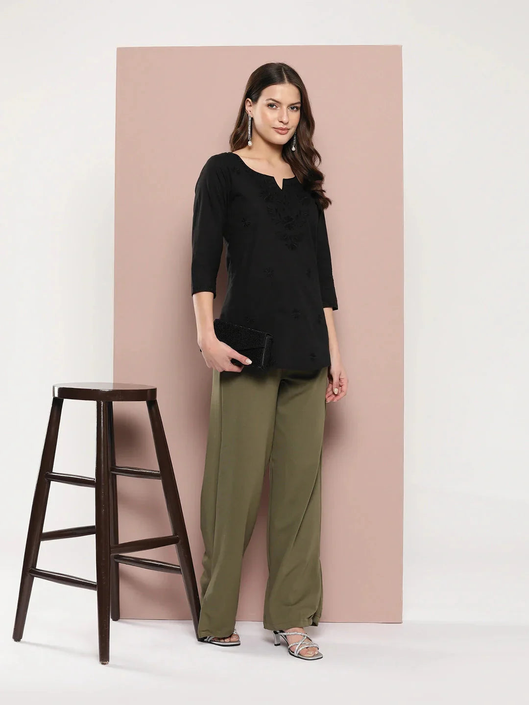 Yufta Black Floral Chikankari Embroidered Pure Cotton Top  Grab2Buy Yufta Grab2Buy