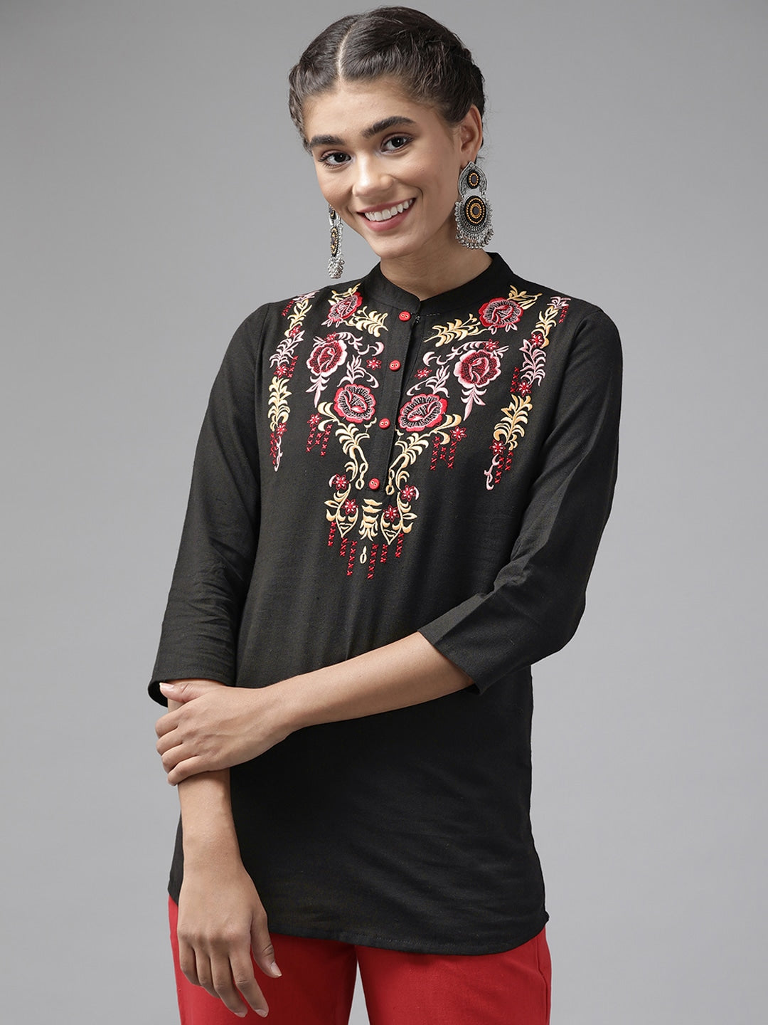 Yufta Black Floral Embroidered Top  Grab2Buy Yufta Grab2Buy