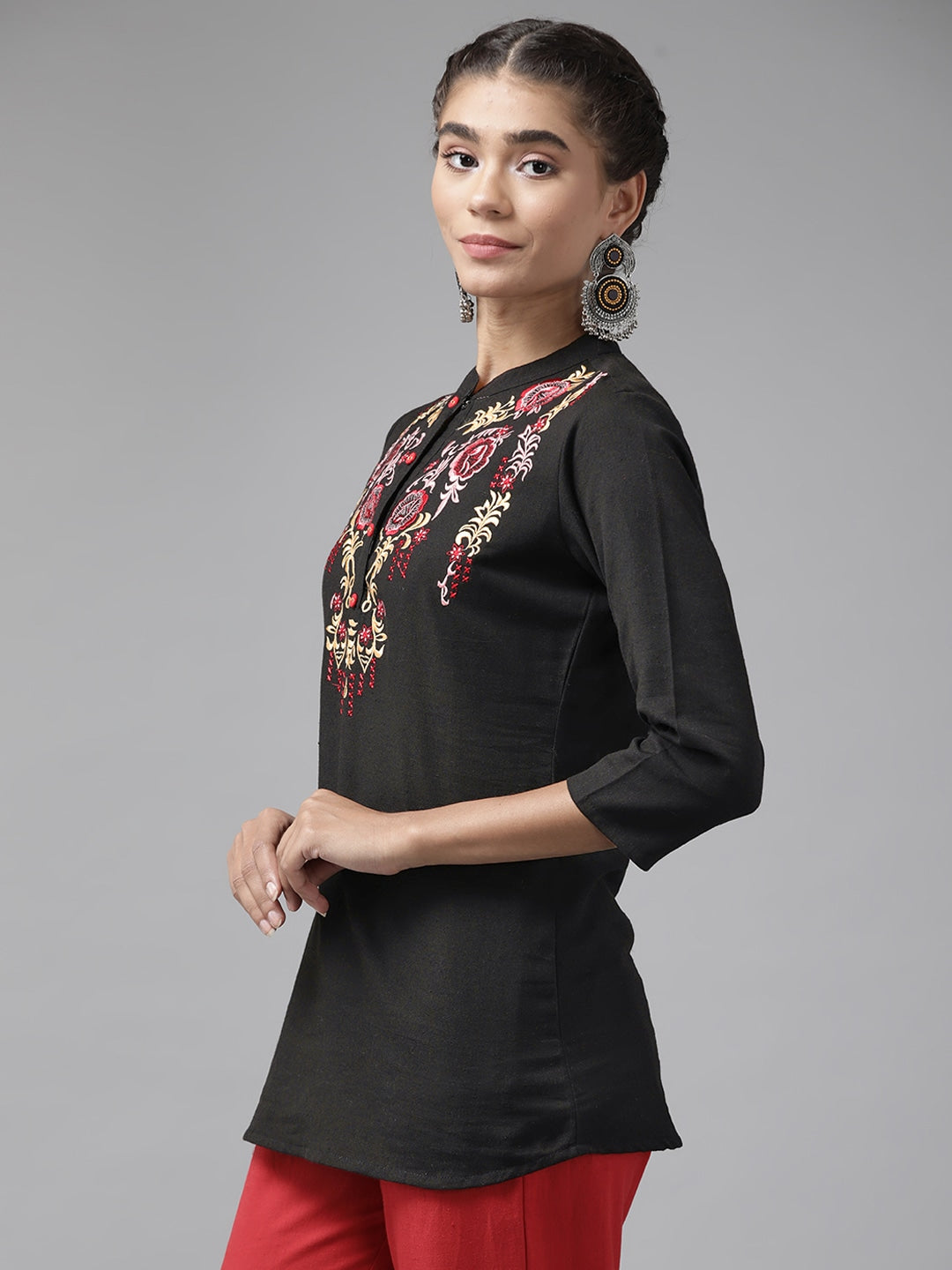 Yufta Black Floral Embroidered Top  Grab2Buy Yufta Grab2Buy