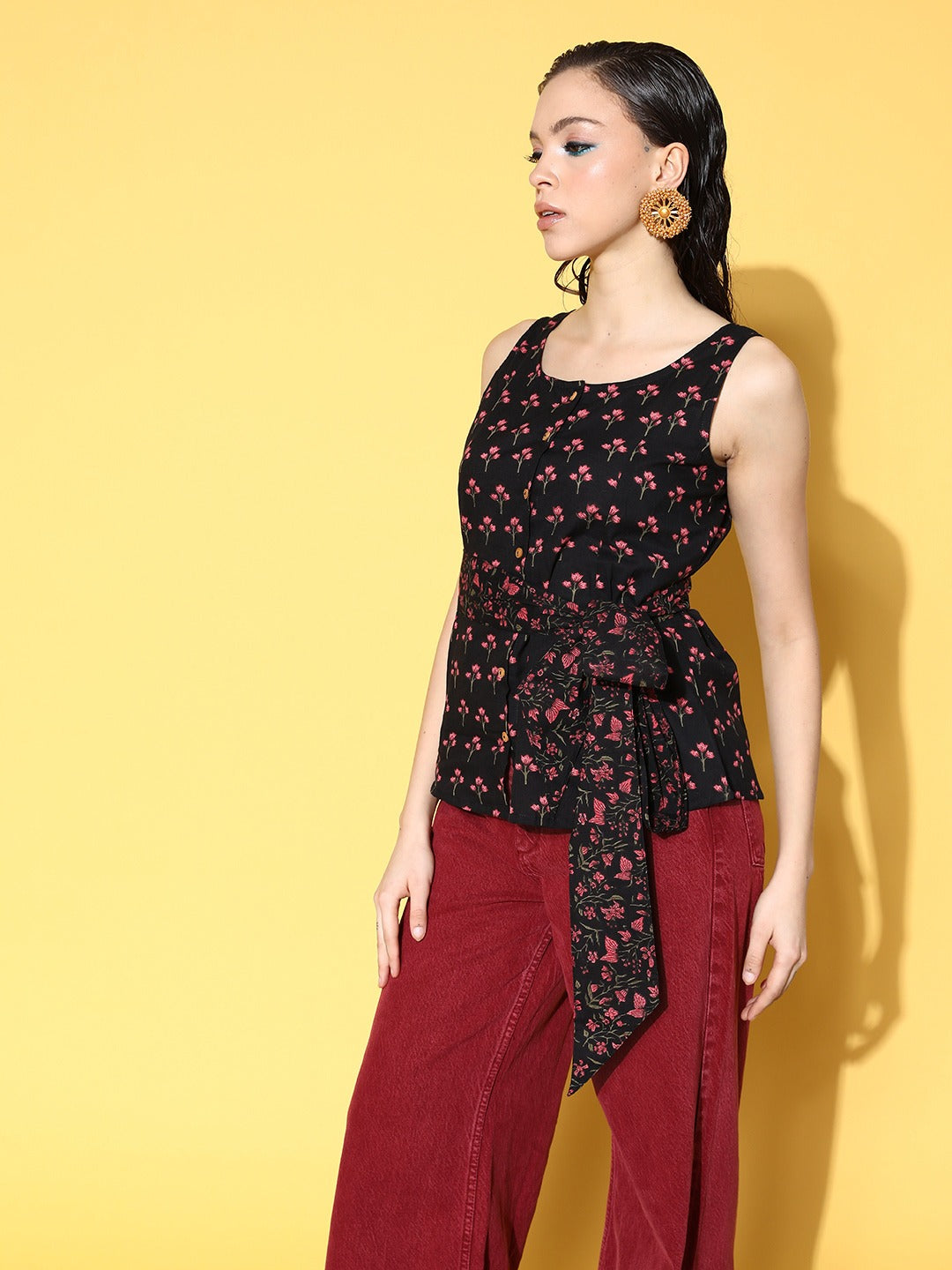Yufta Black Floral Print Top  Grab2Buy Yufta Grab2Buy