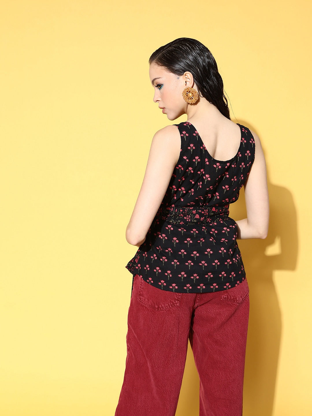 Yufta Black Floral Print Top  Grab2Buy Yufta Grab2Buy